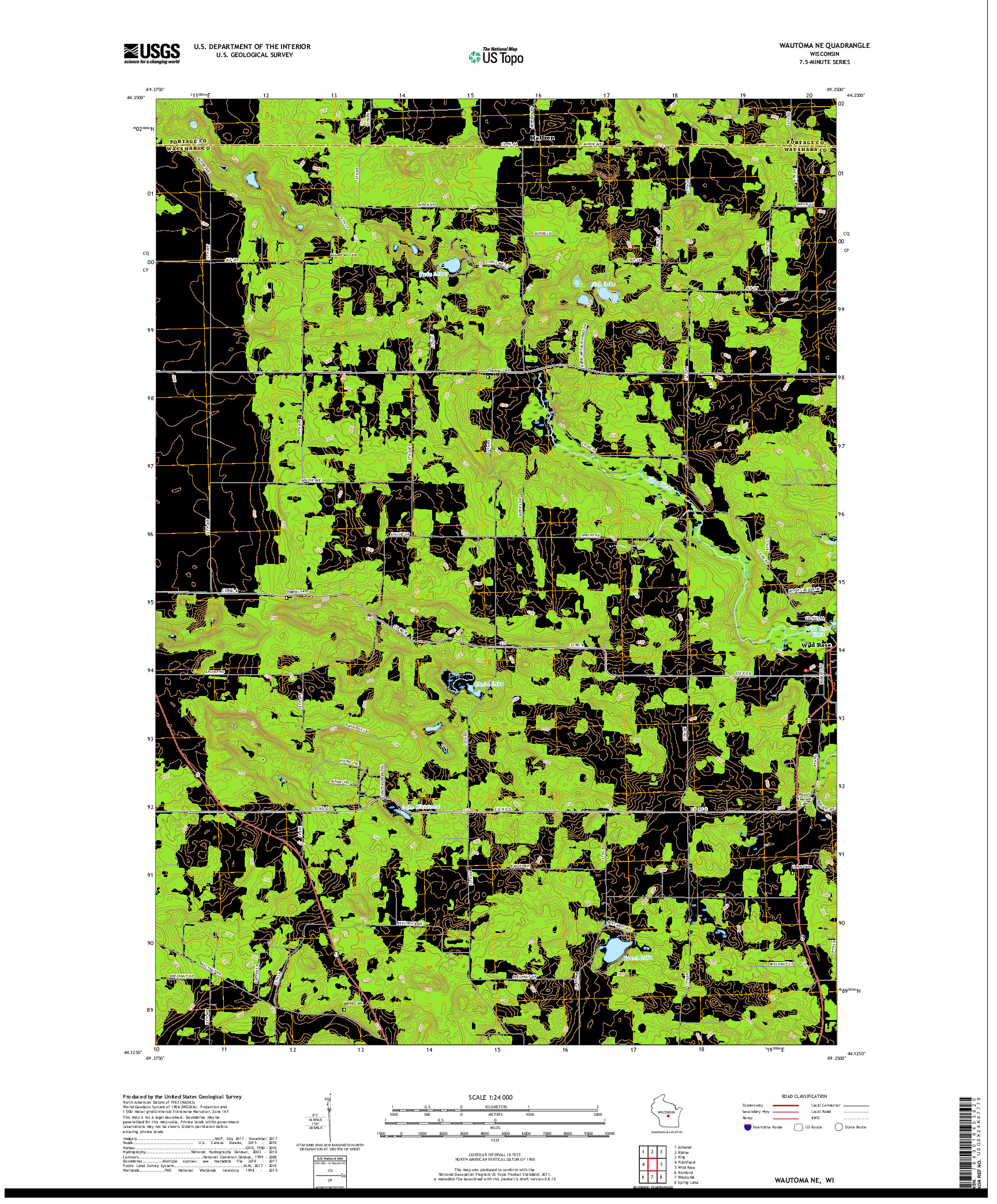 USGS US TOPO 7.5-MINUTE MAP FOR WAUTOMA NE, WI 2018