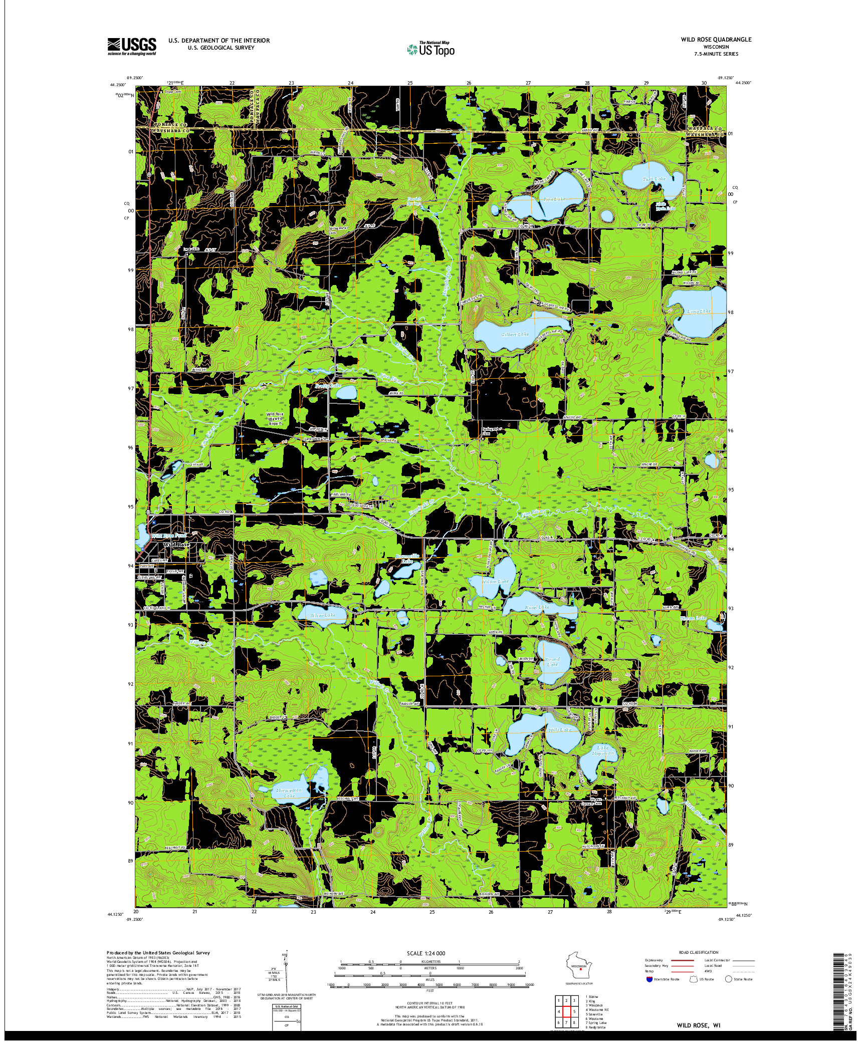 USGS US TOPO 7.5-MINUTE MAP FOR WILD ROSE, WI 2018