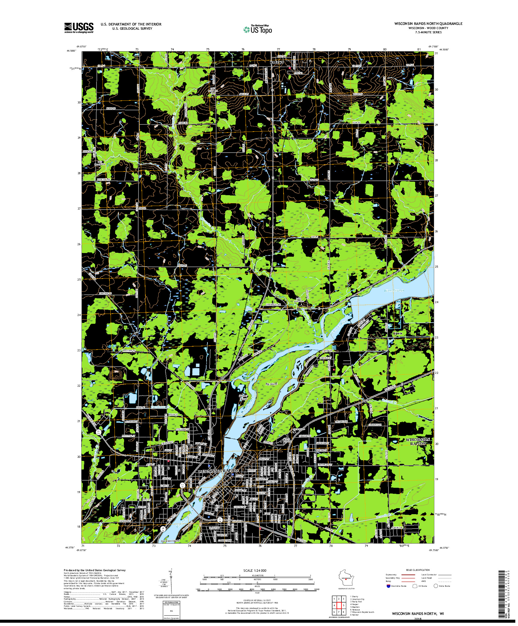 USGS US TOPO 7.5-MINUTE MAP FOR WISCONSIN RAPIDS NORTH, WI 2018