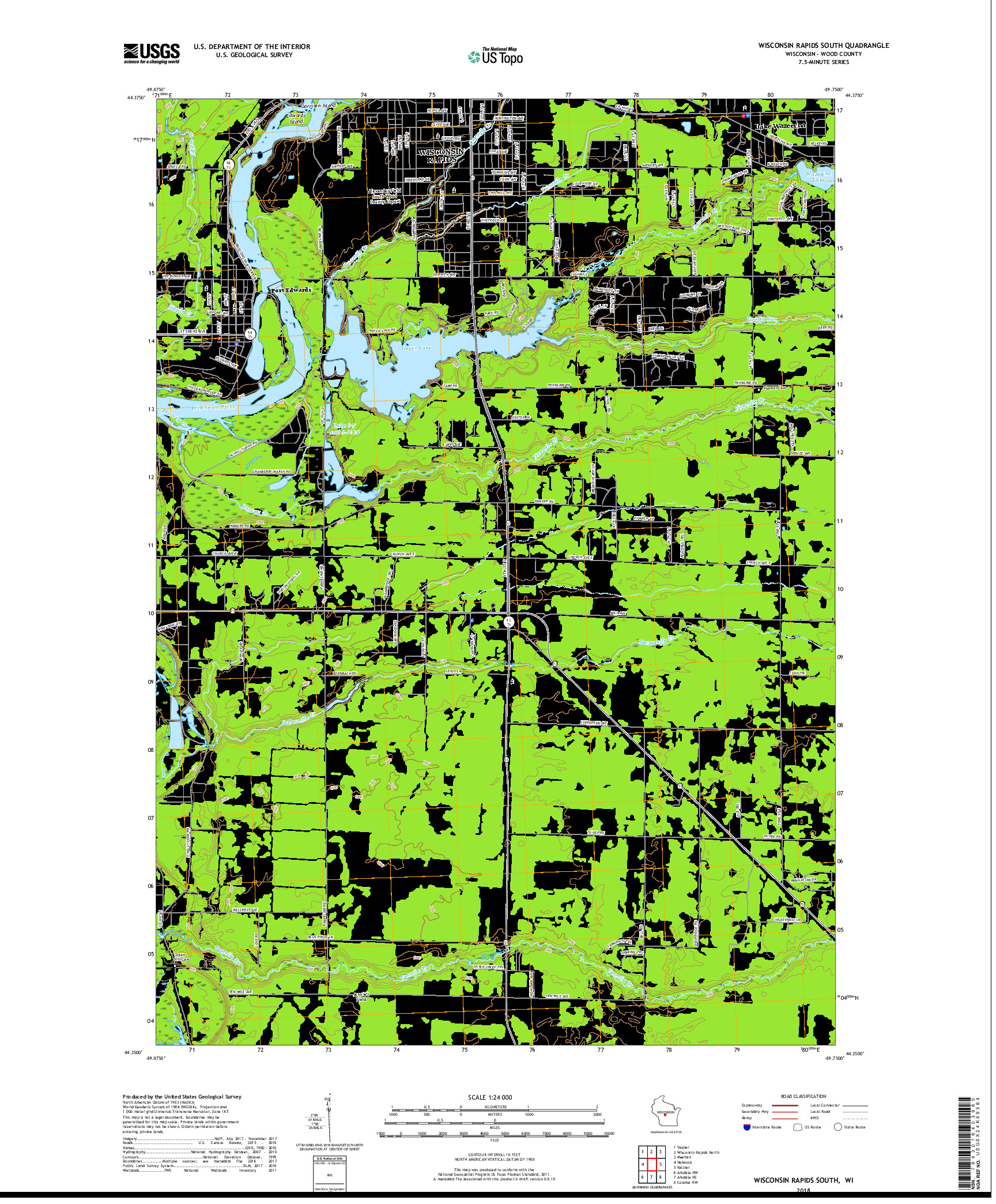 USGS US TOPO 7.5-MINUTE MAP FOR WISCONSIN RAPIDS SOUTH, WI 2018