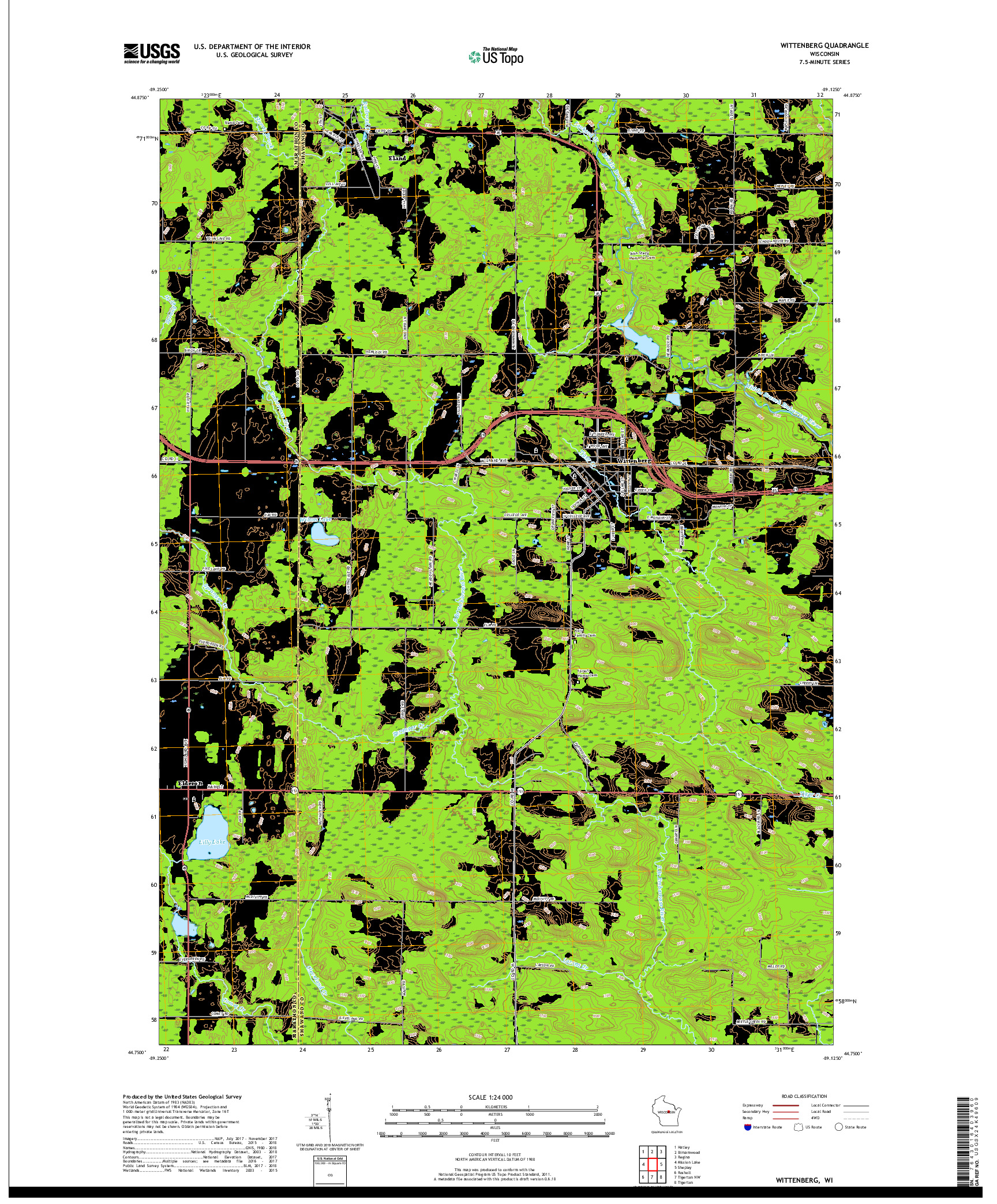 USGS US TOPO 7.5-MINUTE MAP FOR WITTENBERG, WI 2018