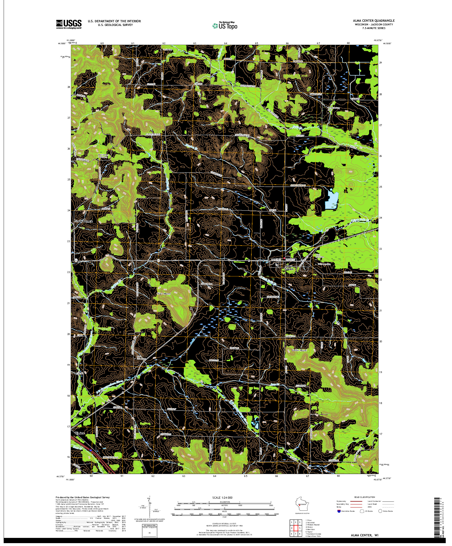 USGS US TOPO 7.5-MINUTE MAP FOR ALMA CENTER, WI 2018