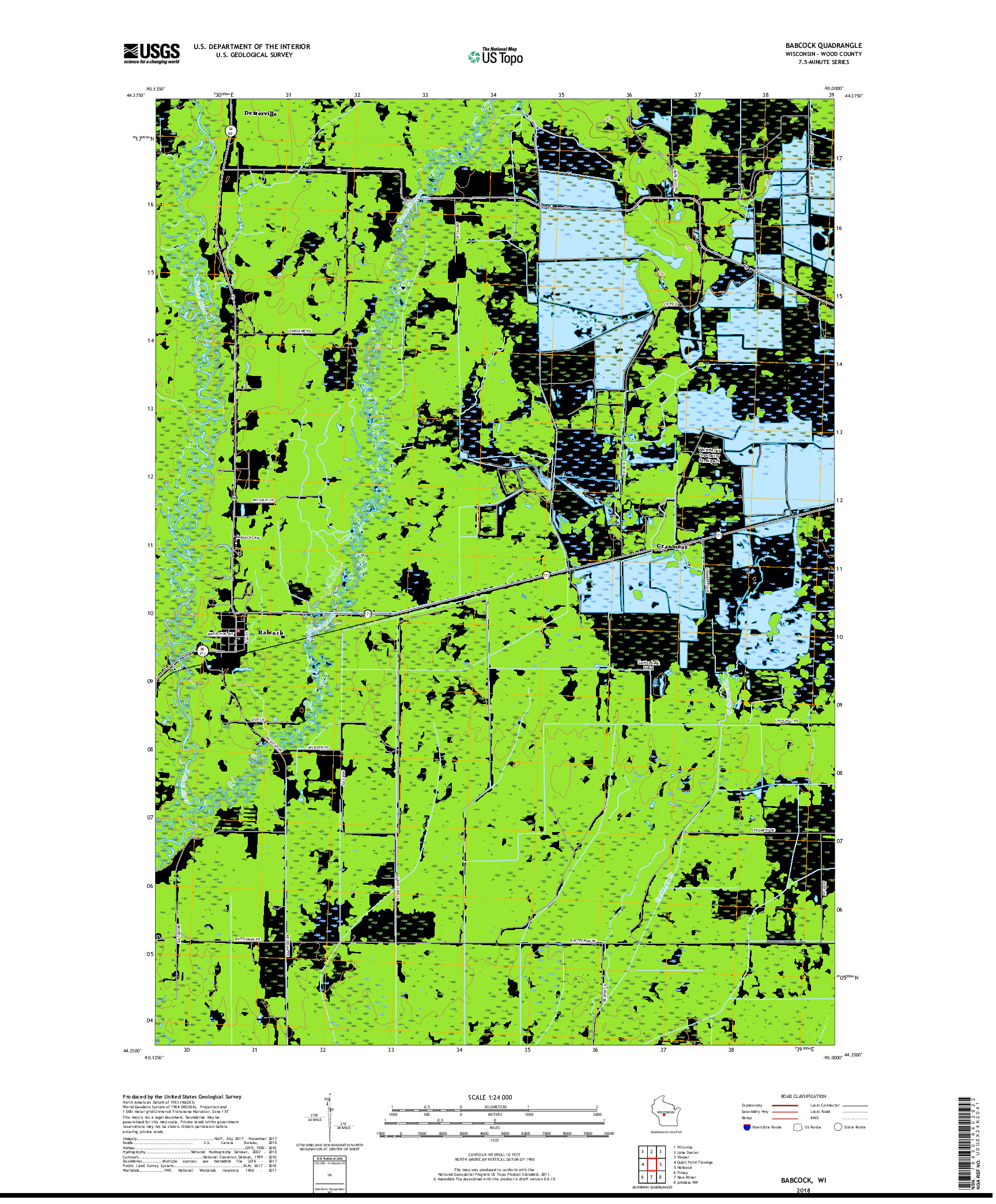 USGS US TOPO 7.5-MINUTE MAP FOR BABCOCK, WI 2018