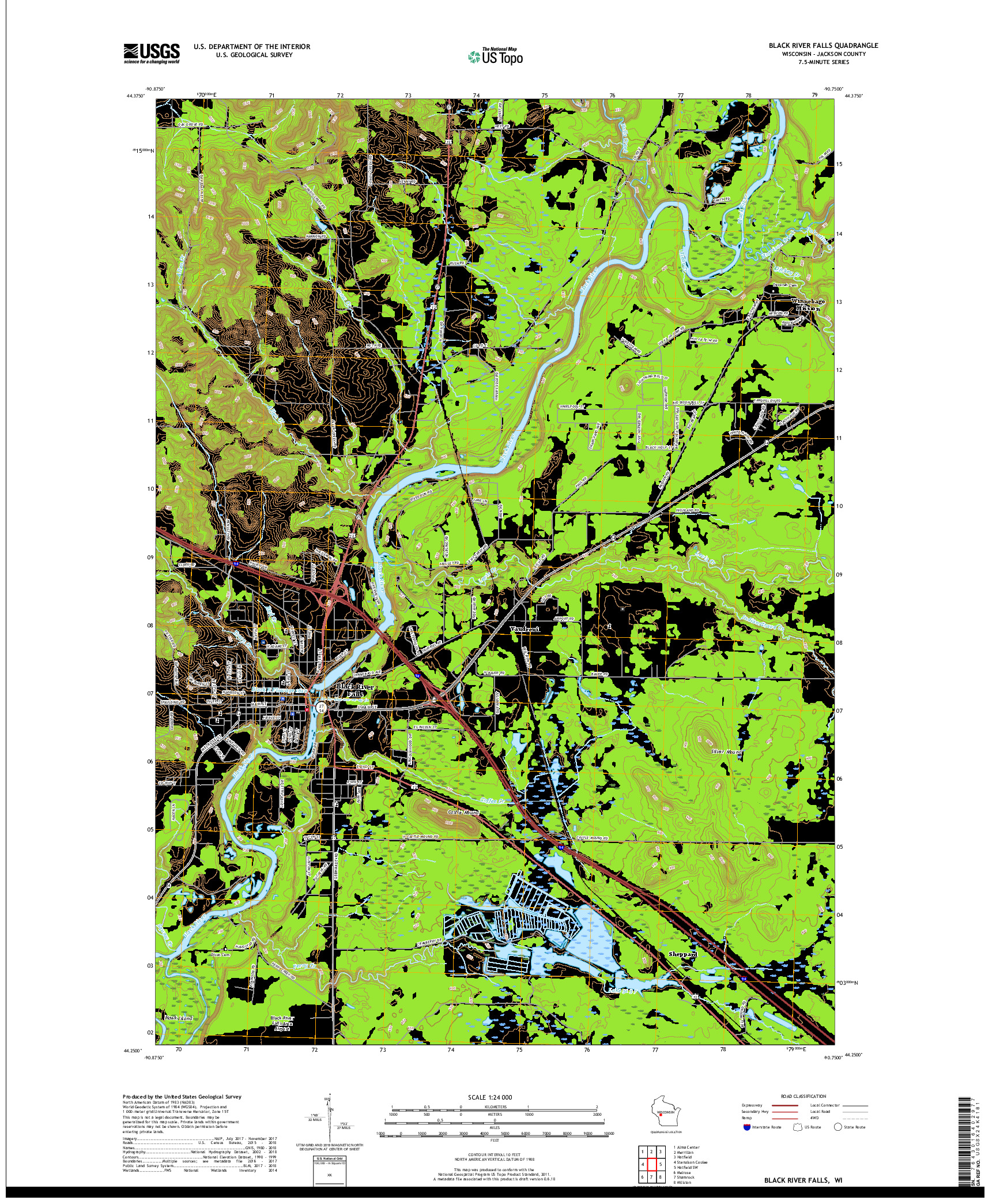 USGS US TOPO 7.5-MINUTE MAP FOR BLACK RIVER FALLS, WI 2018