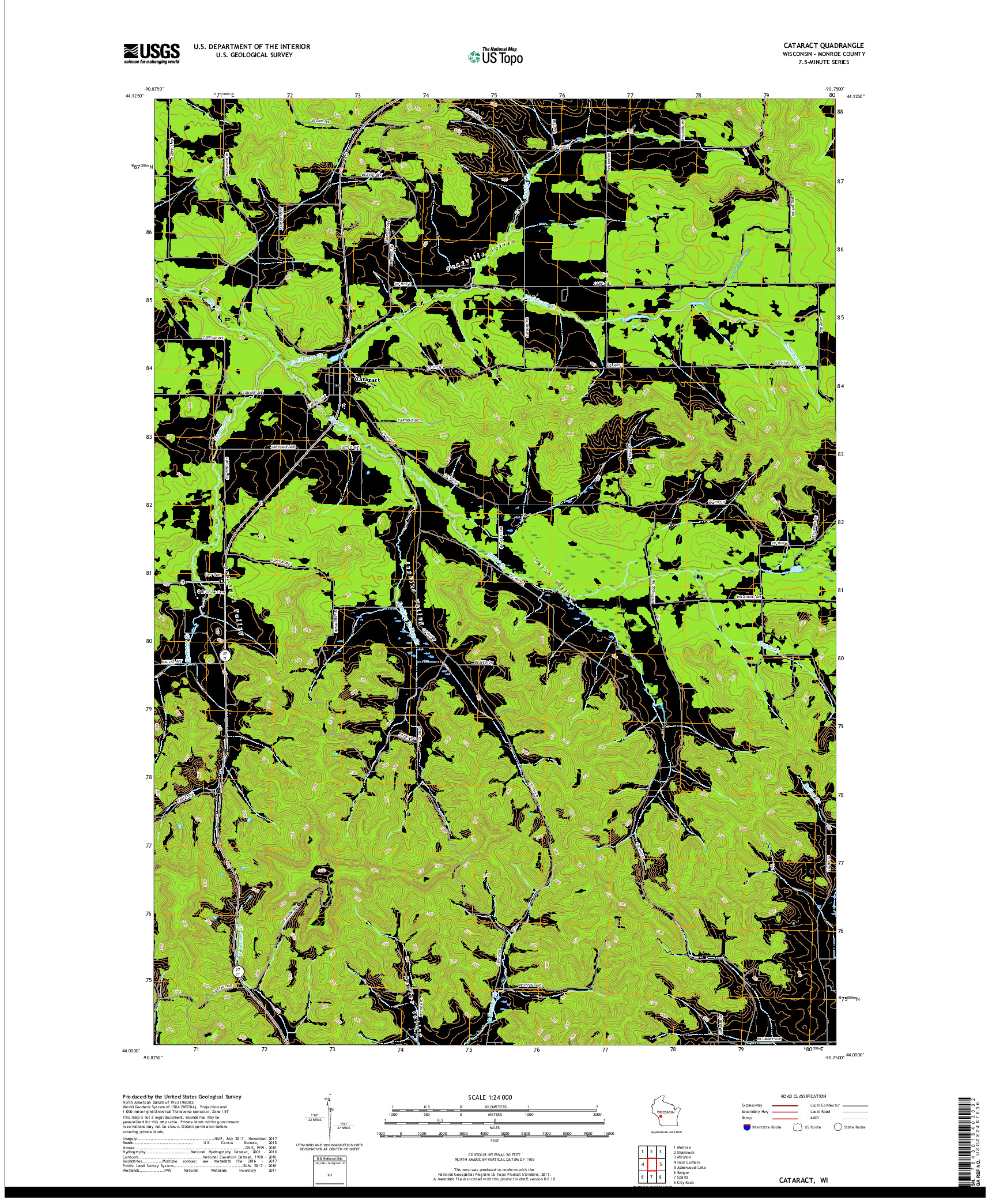 USGS US TOPO 7.5-MINUTE MAP FOR CATARACT, WI 2018