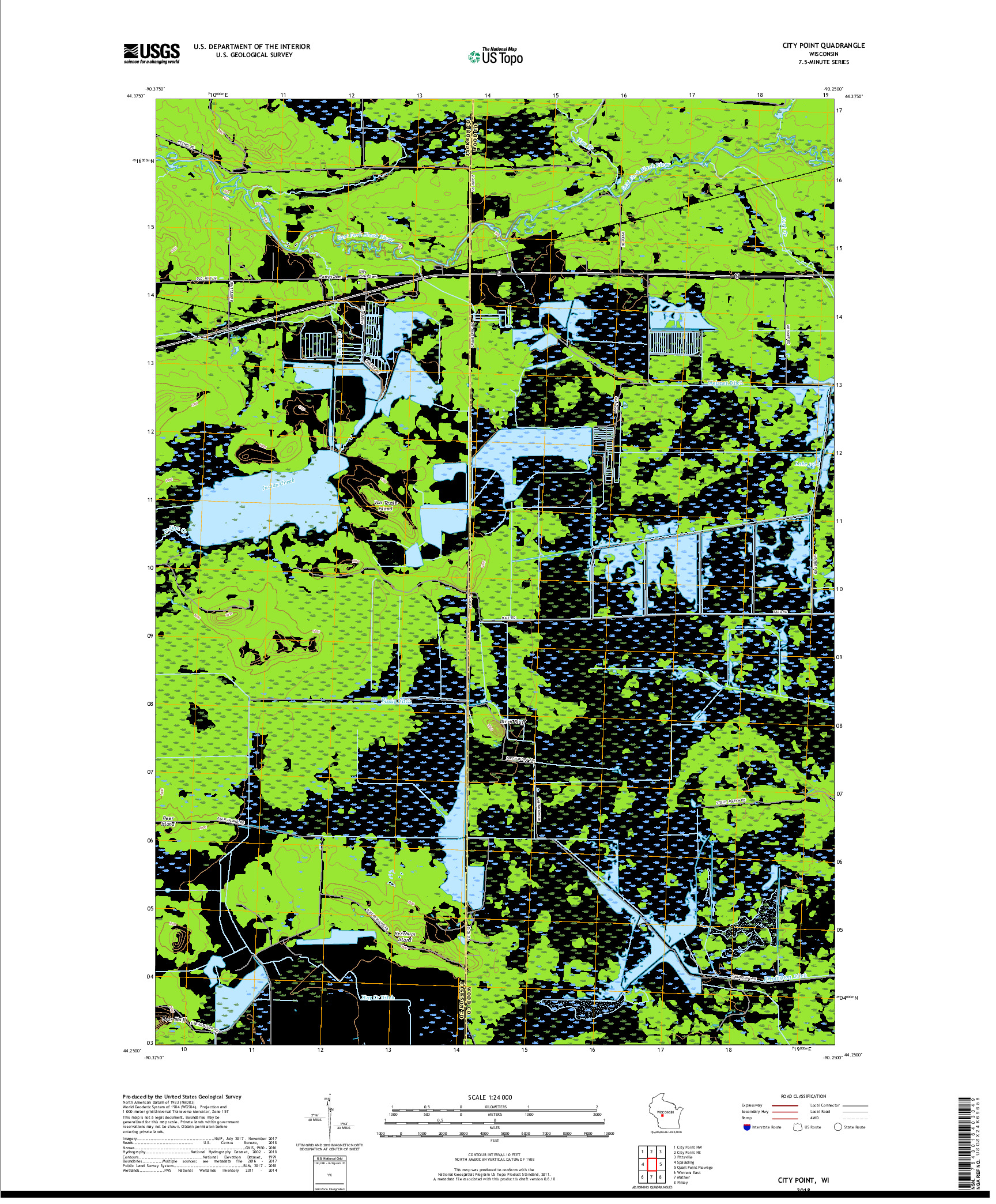 USGS US TOPO 7.5-MINUTE MAP FOR CITY POINT, WI 2018