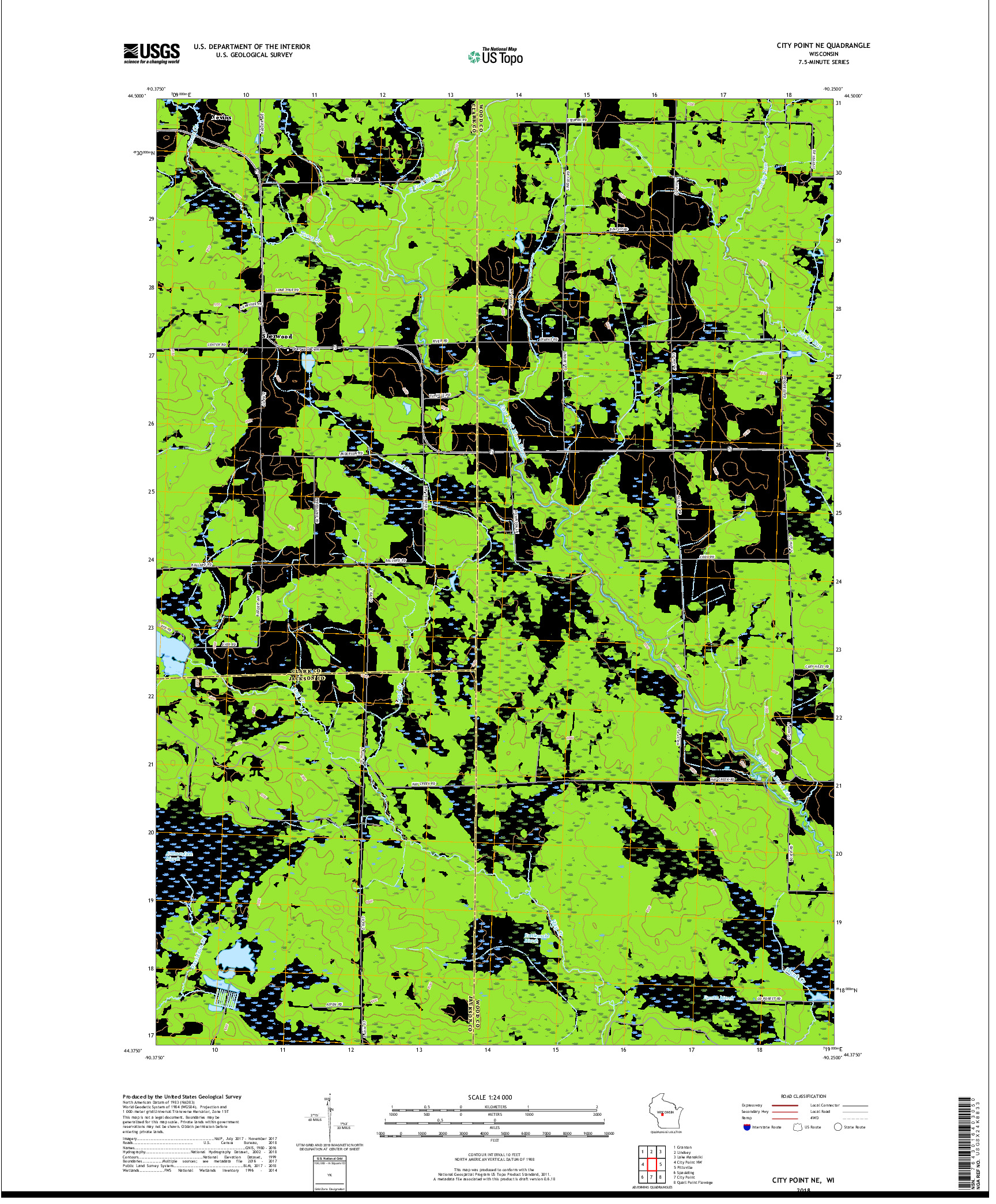 USGS US TOPO 7.5-MINUTE MAP FOR CITY POINT NE, WI 2018