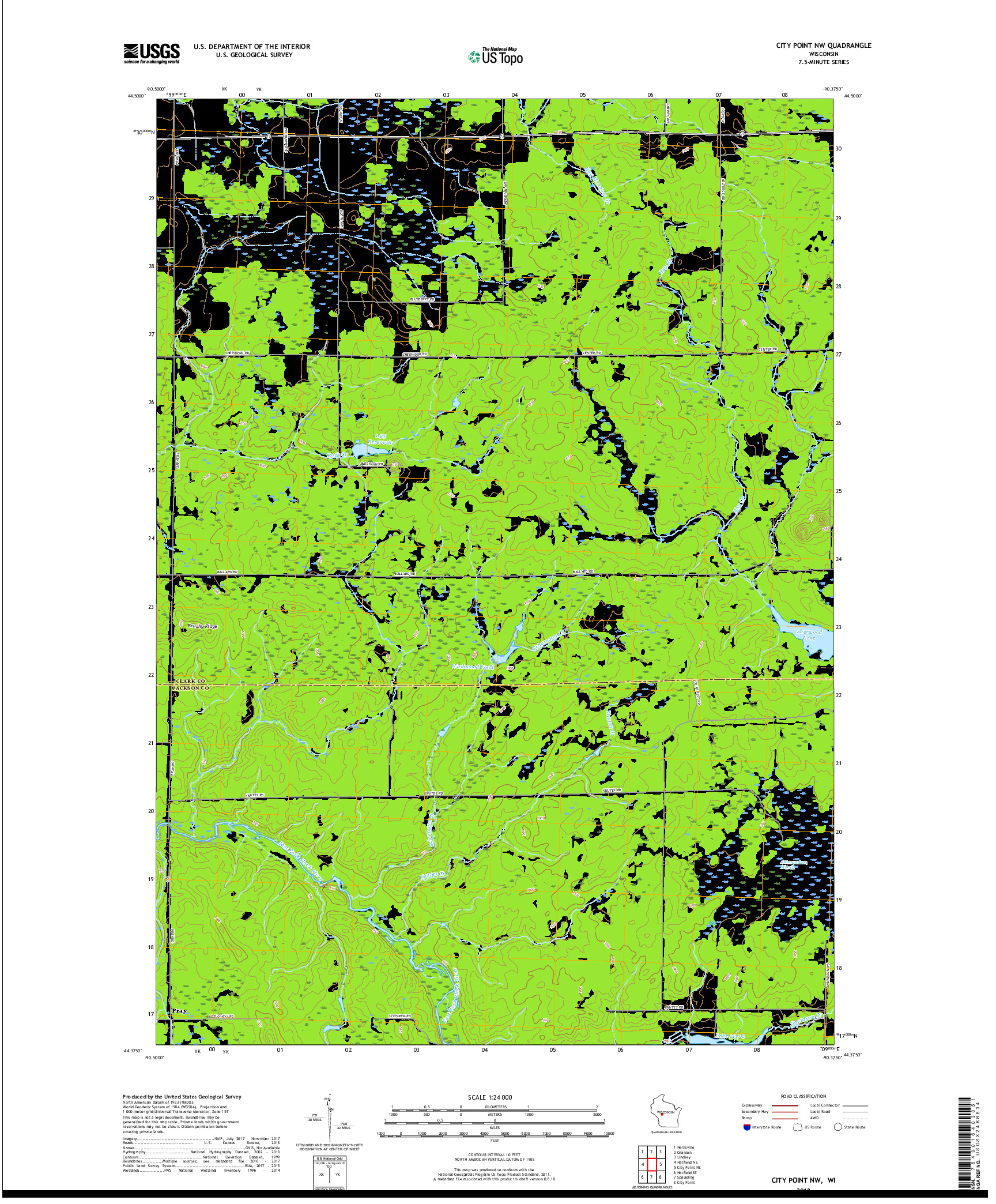 USGS US TOPO 7.5-MINUTE MAP FOR CITY POINT NW, WI 2018