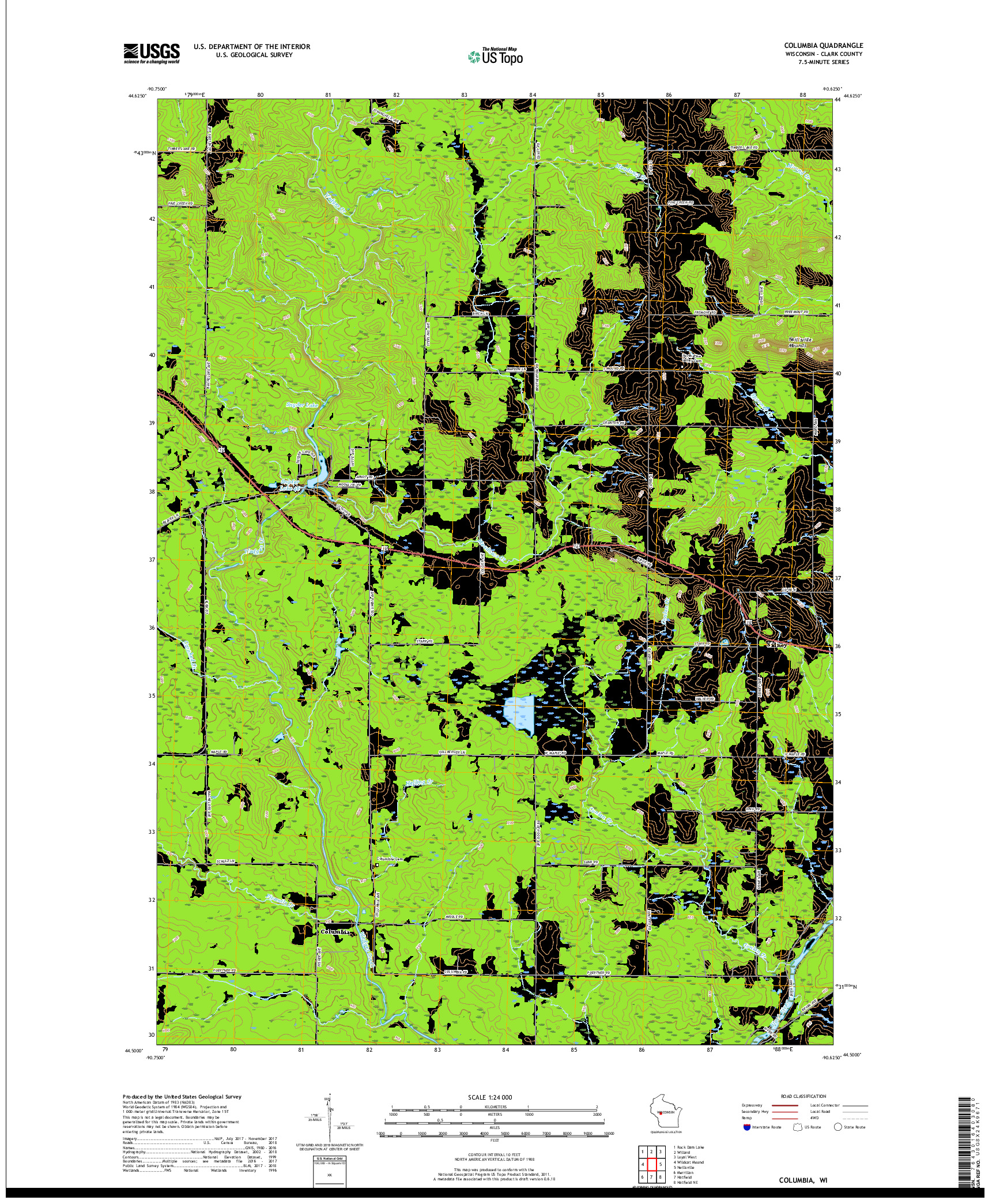 USGS US TOPO 7.5-MINUTE MAP FOR COLUMBIA, WI 2018
