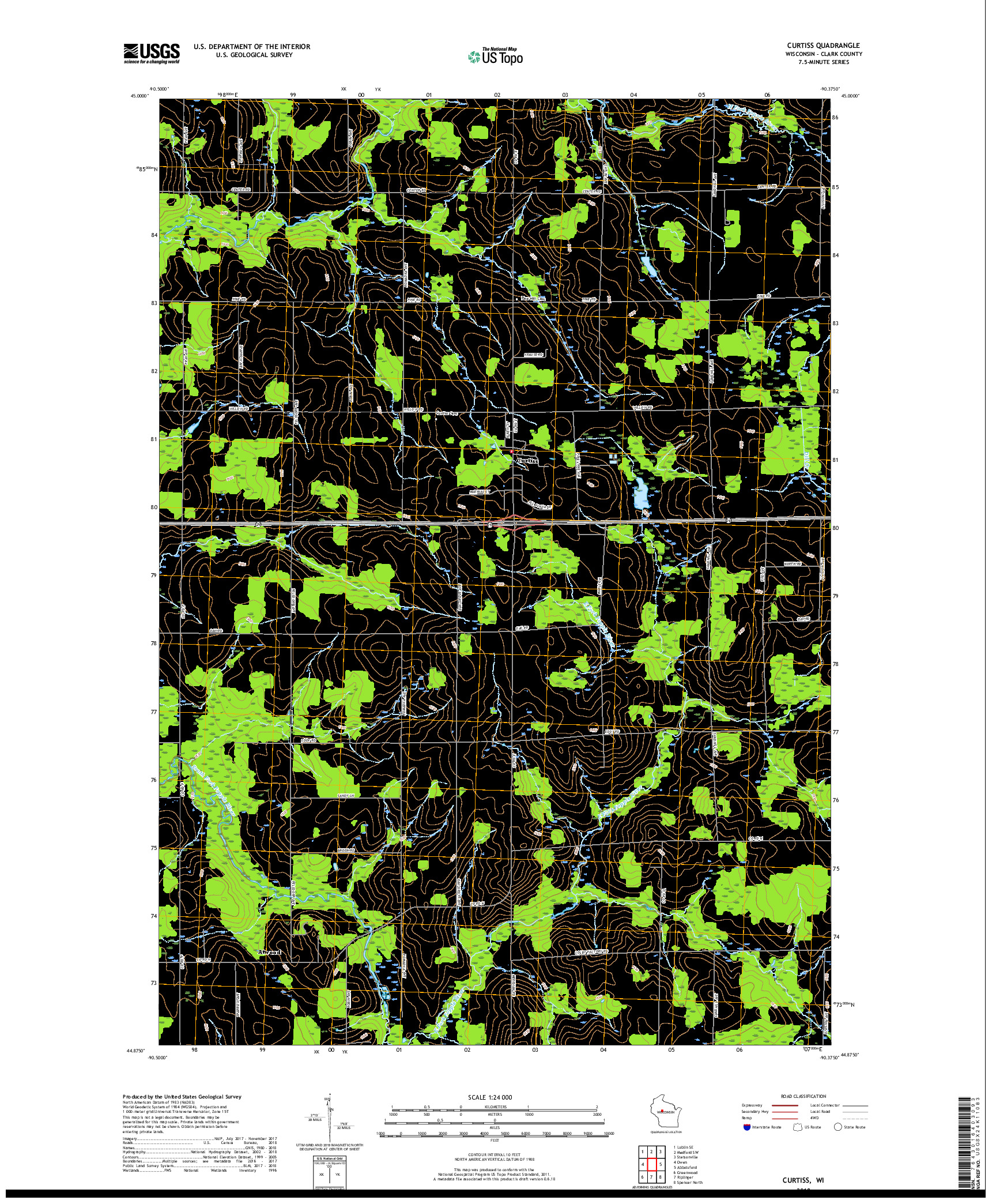 USGS US TOPO 7.5-MINUTE MAP FOR CURTISS, WI 2018