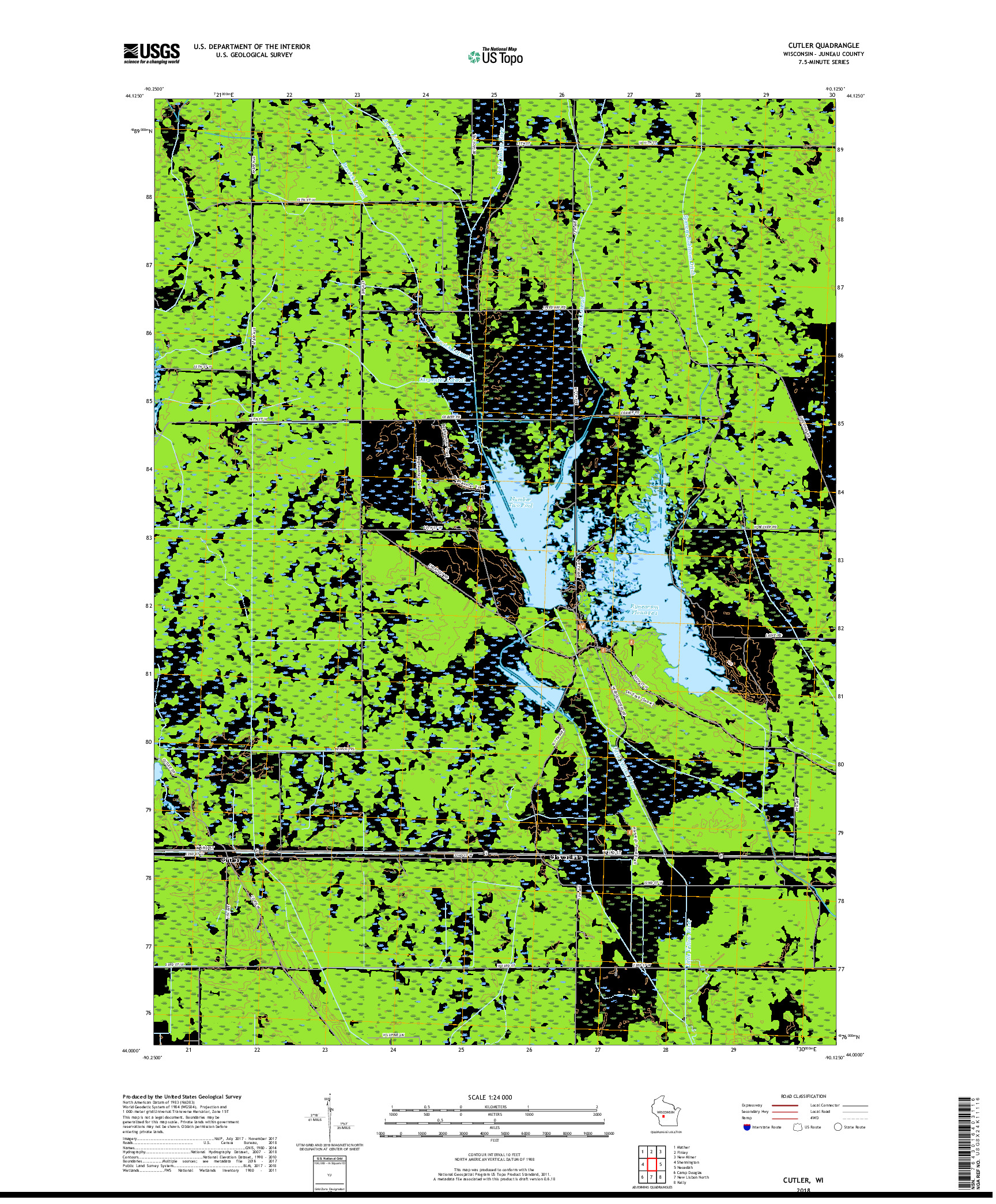 USGS US TOPO 7.5-MINUTE MAP FOR CUTLER, WI 2018