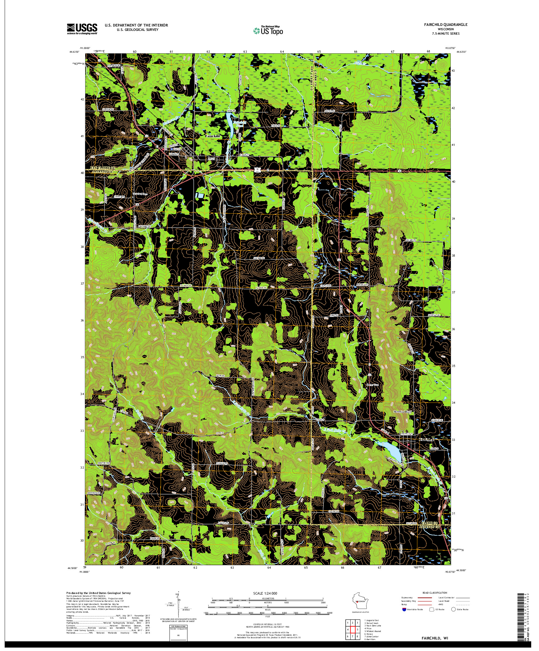 USGS US TOPO 7.5-MINUTE MAP FOR FAIRCHILD, WI 2018