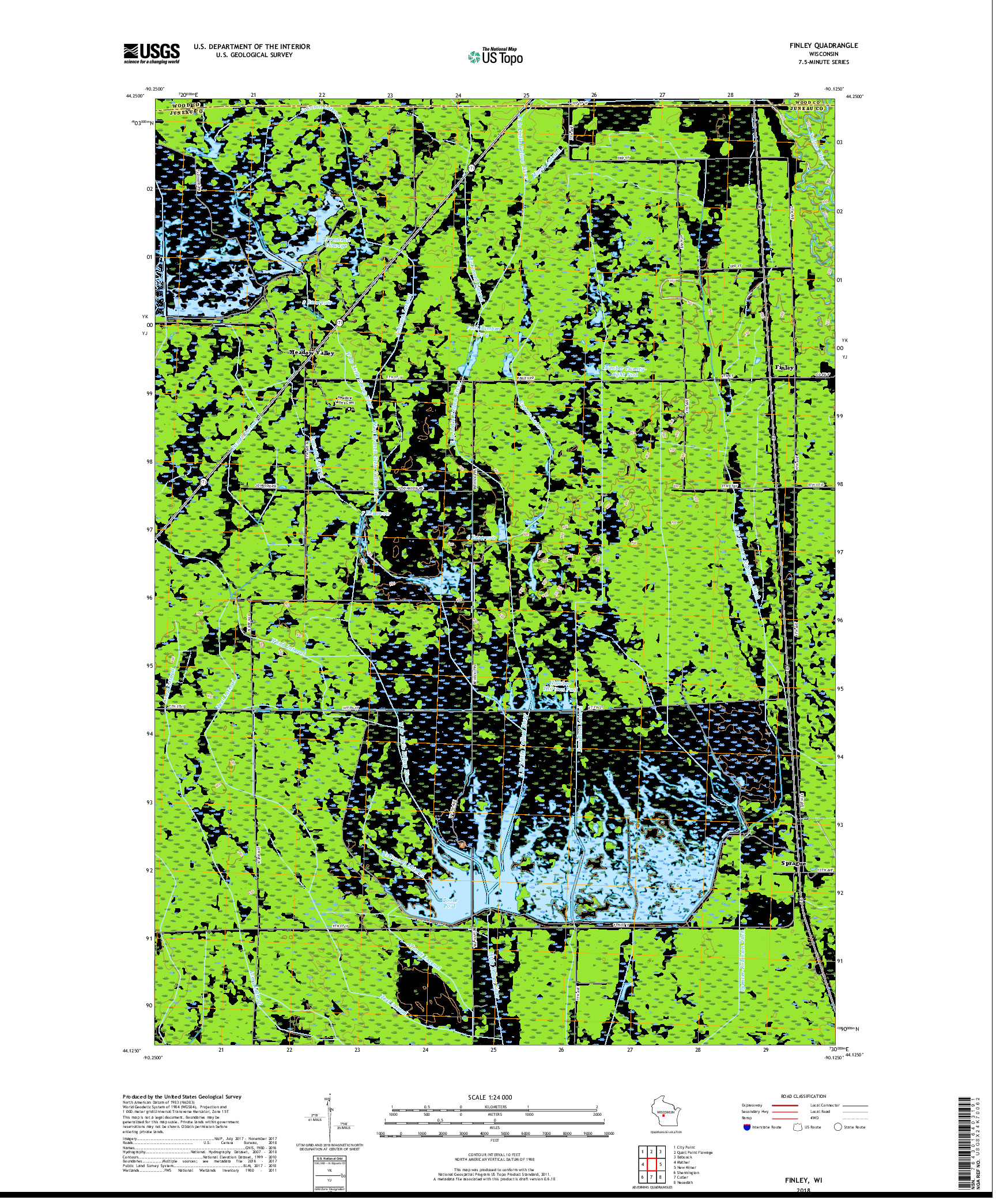 USGS US TOPO 7.5-MINUTE MAP FOR FINLEY, WI 2018