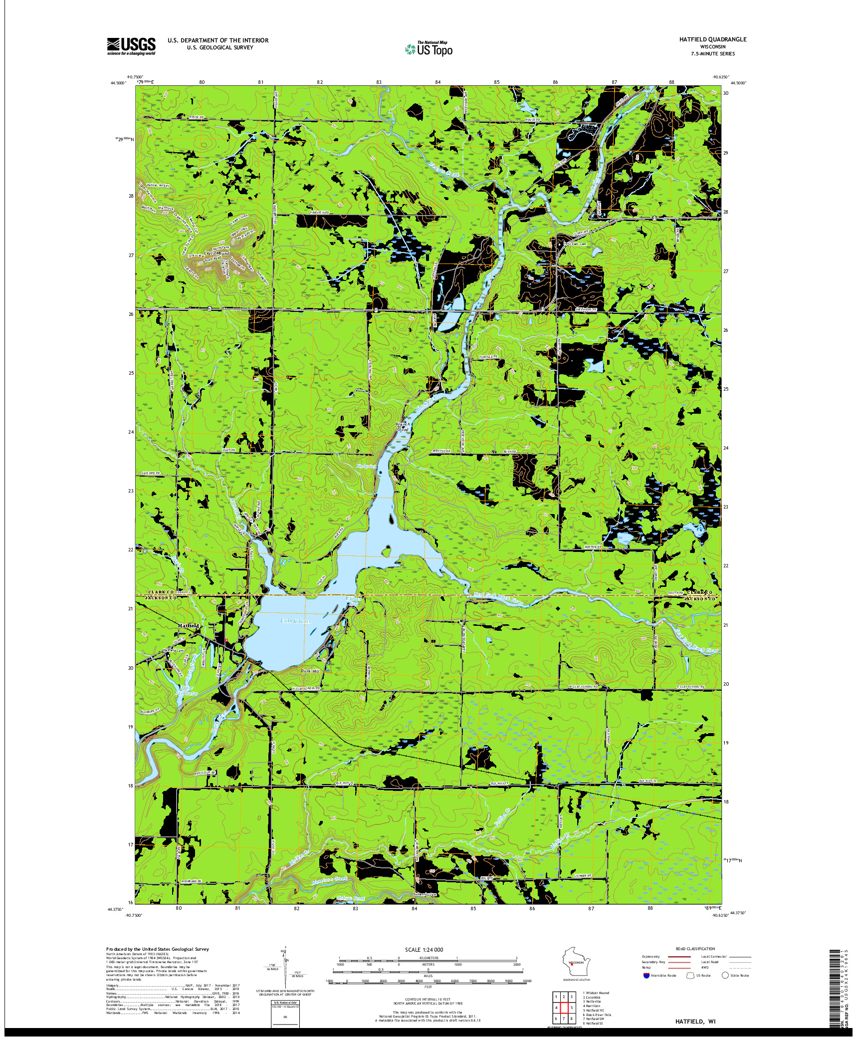 USGS US TOPO 7.5-MINUTE MAP FOR HATFIELD, WI 2018
