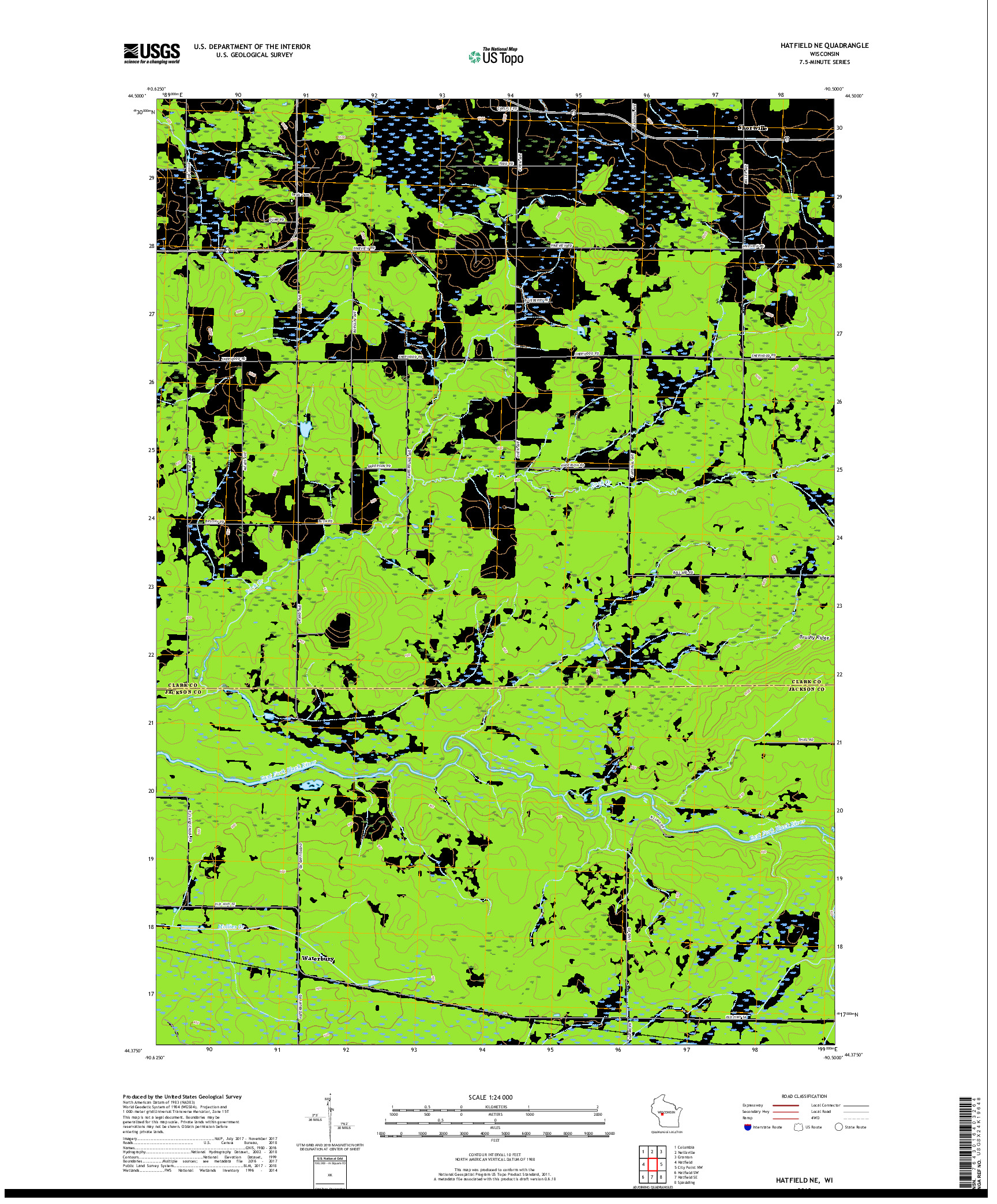 USGS US TOPO 7.5-MINUTE MAP FOR HATFIELD NE, WI 2018