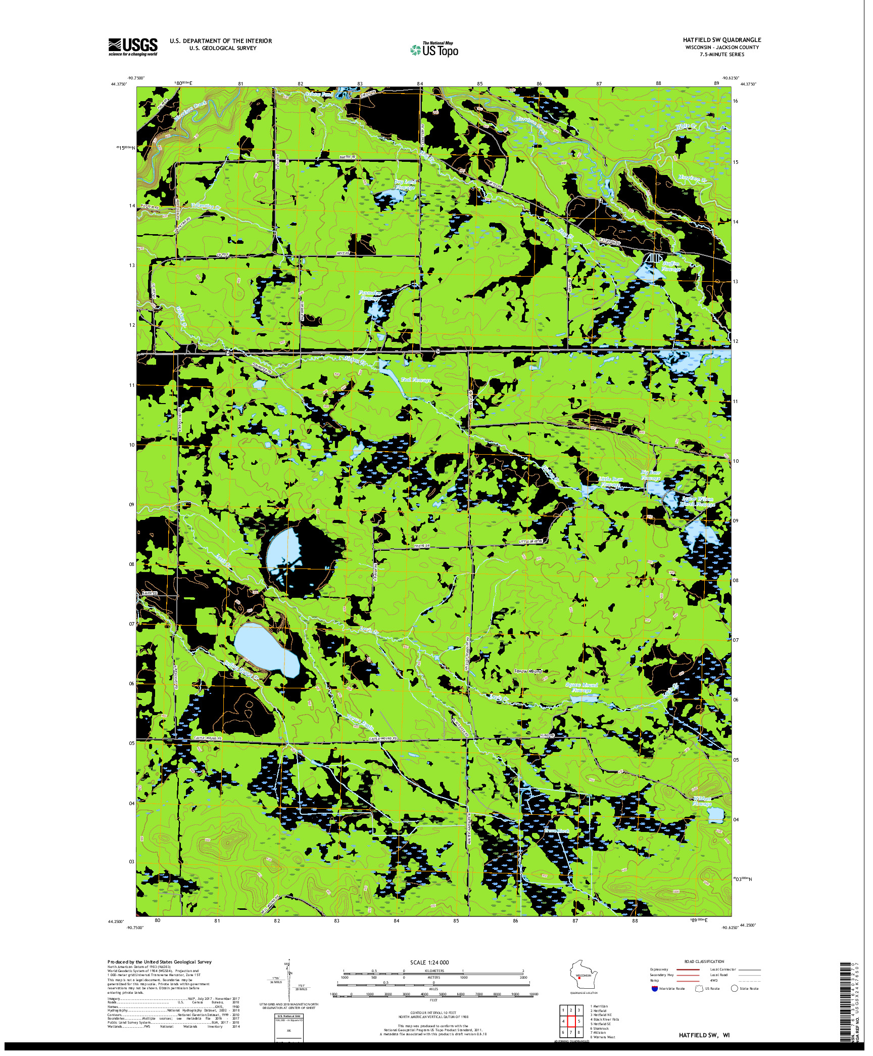 USGS US TOPO 7.5-MINUTE MAP FOR HATFIELD SW, WI 2018