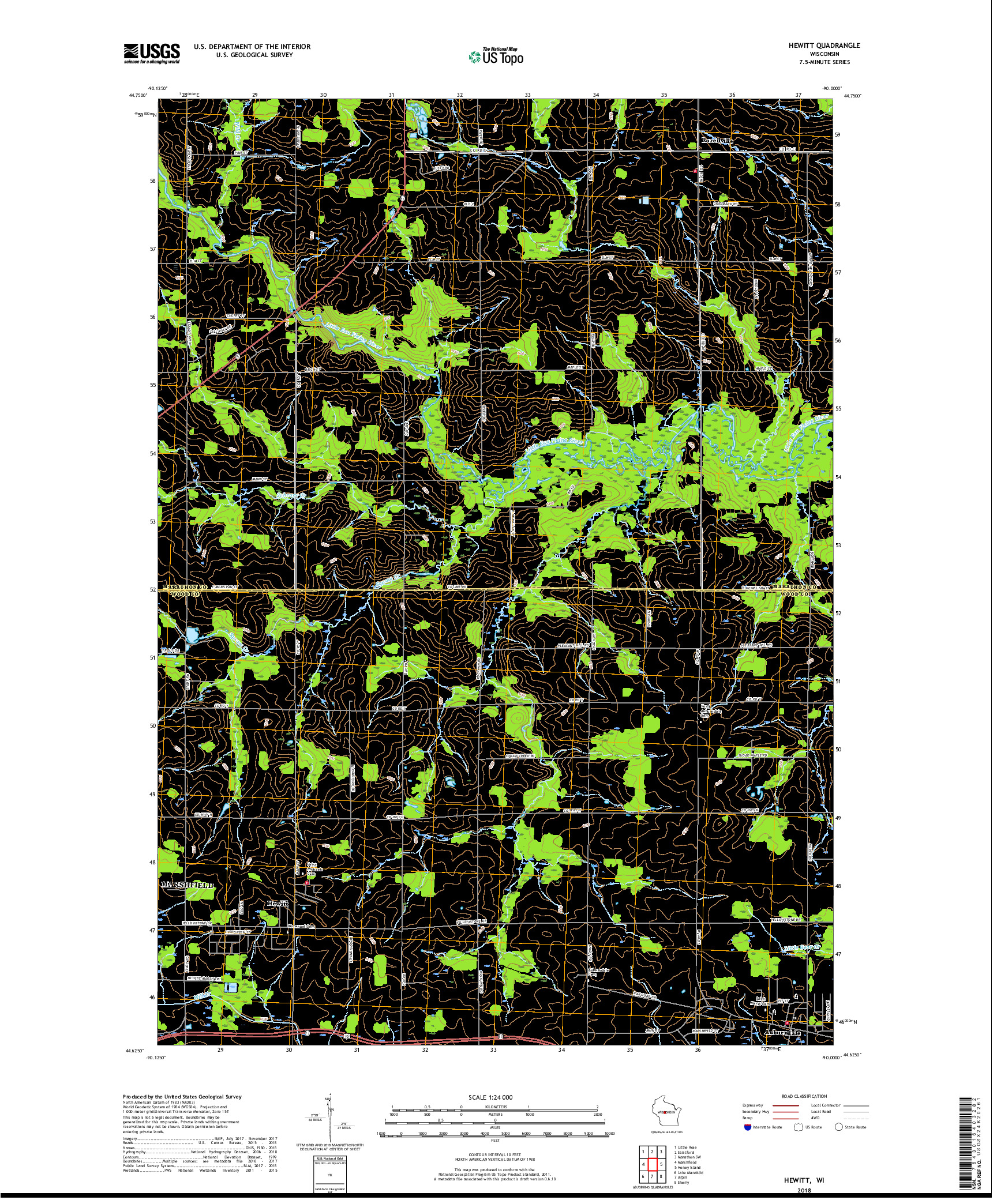 USGS US TOPO 7.5-MINUTE MAP FOR HEWITT, WI 2018