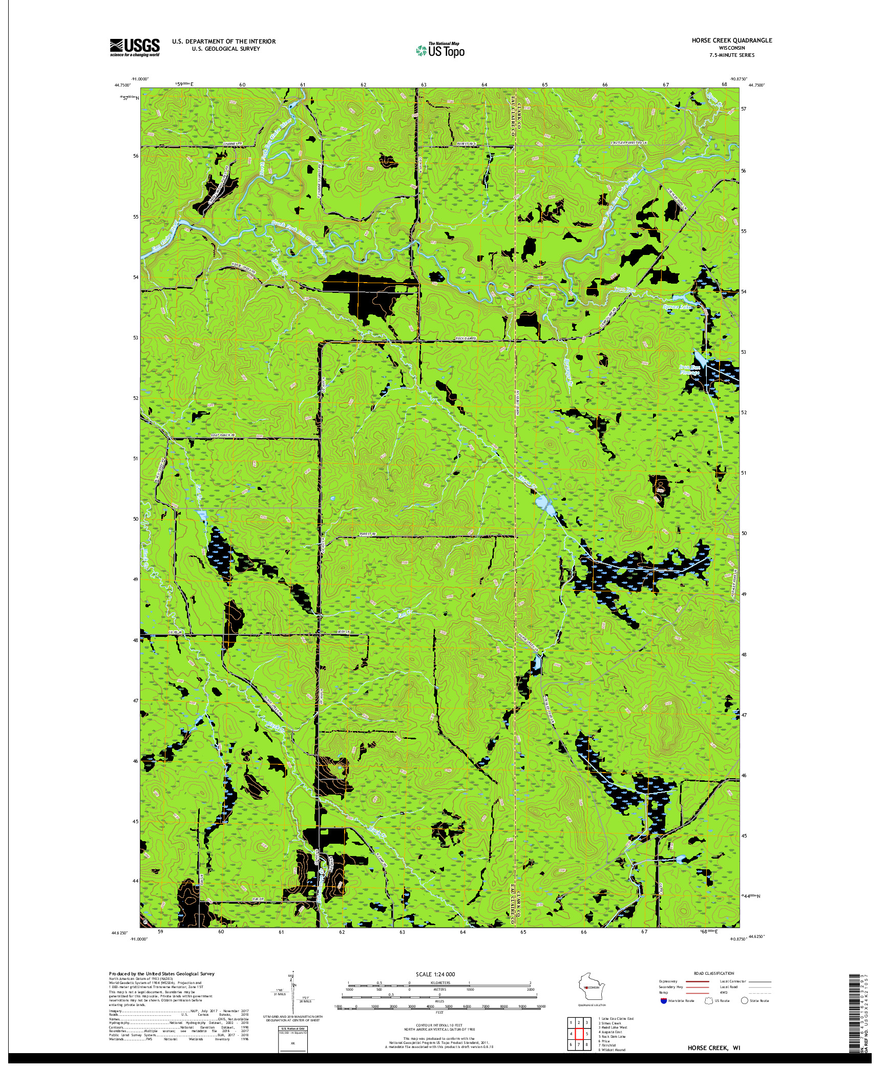 USGS US TOPO 7.5-MINUTE MAP FOR HORSE CREEK, WI 2018
