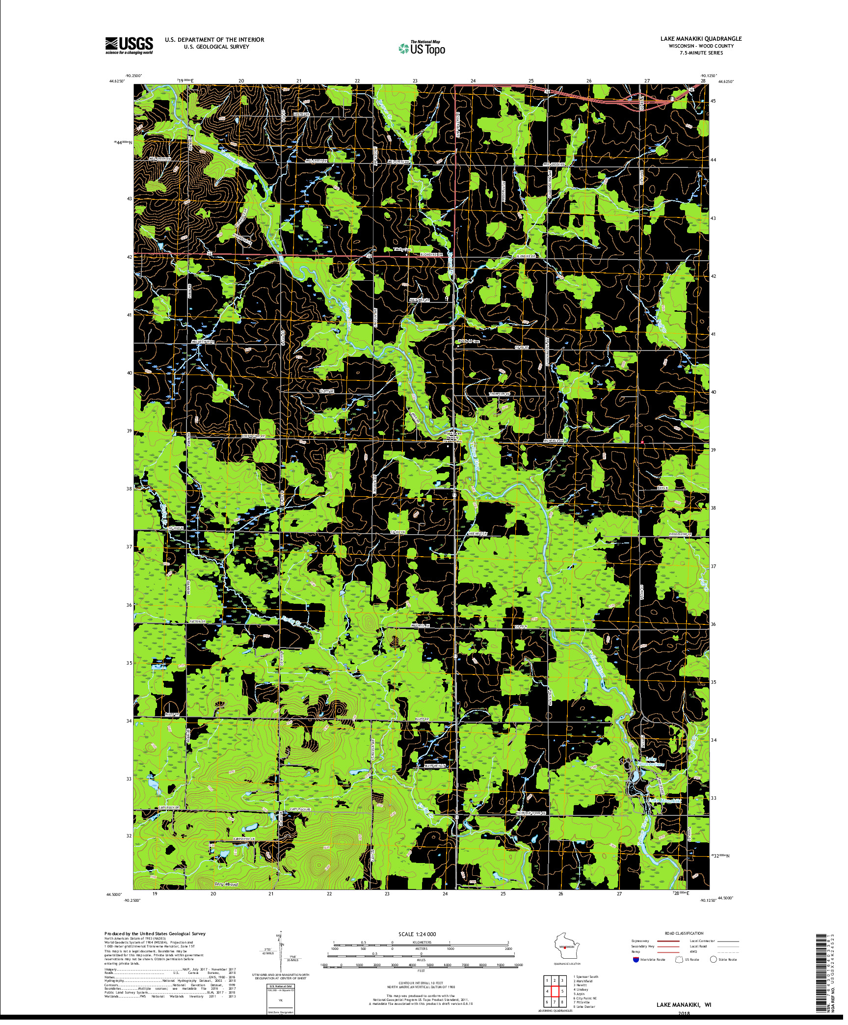 USGS US TOPO 7.5-MINUTE MAP FOR LAKE MANAKIKI, WI 2018