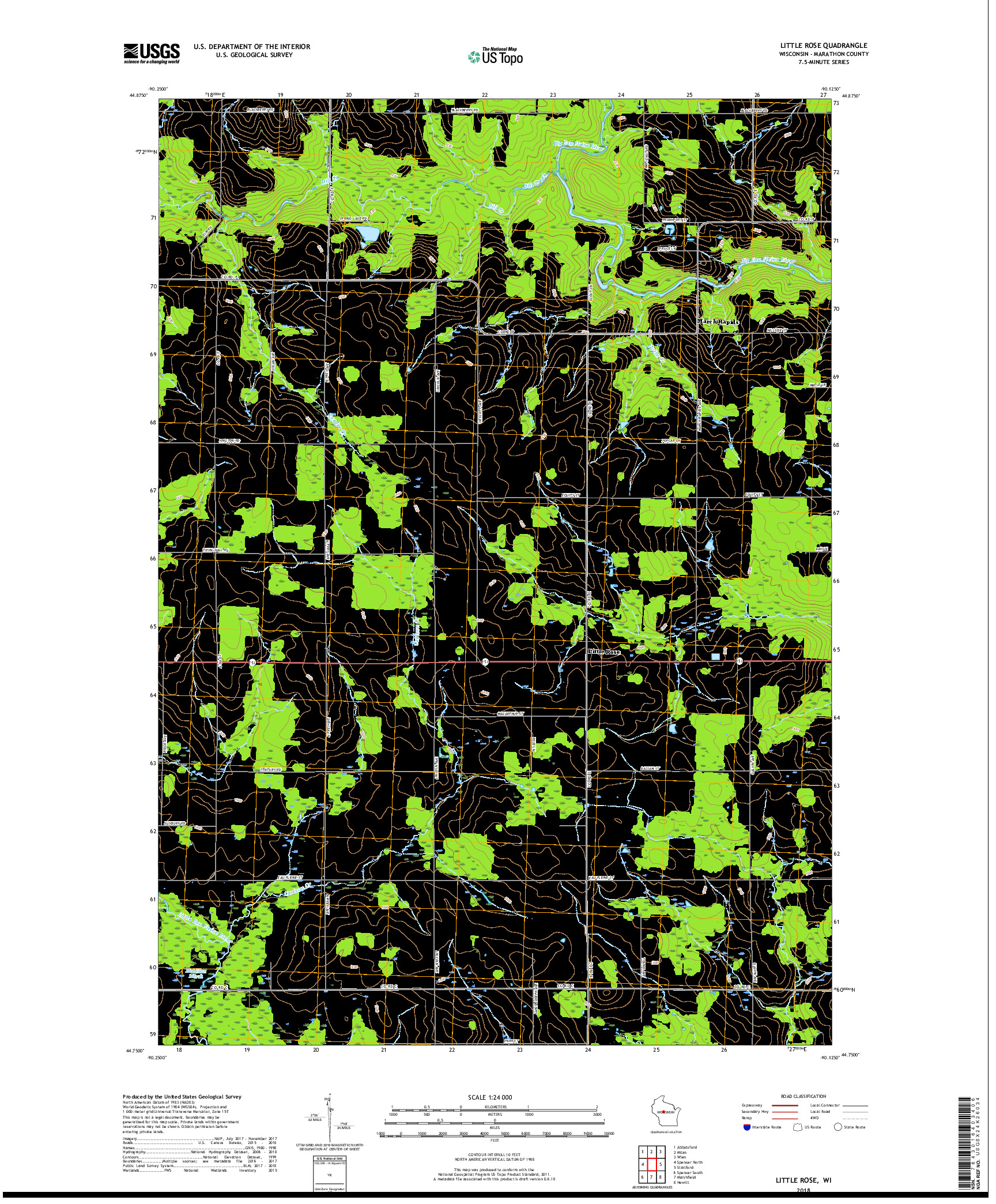 USGS US TOPO 7.5-MINUTE MAP FOR LITTLE ROSE, WI 2018