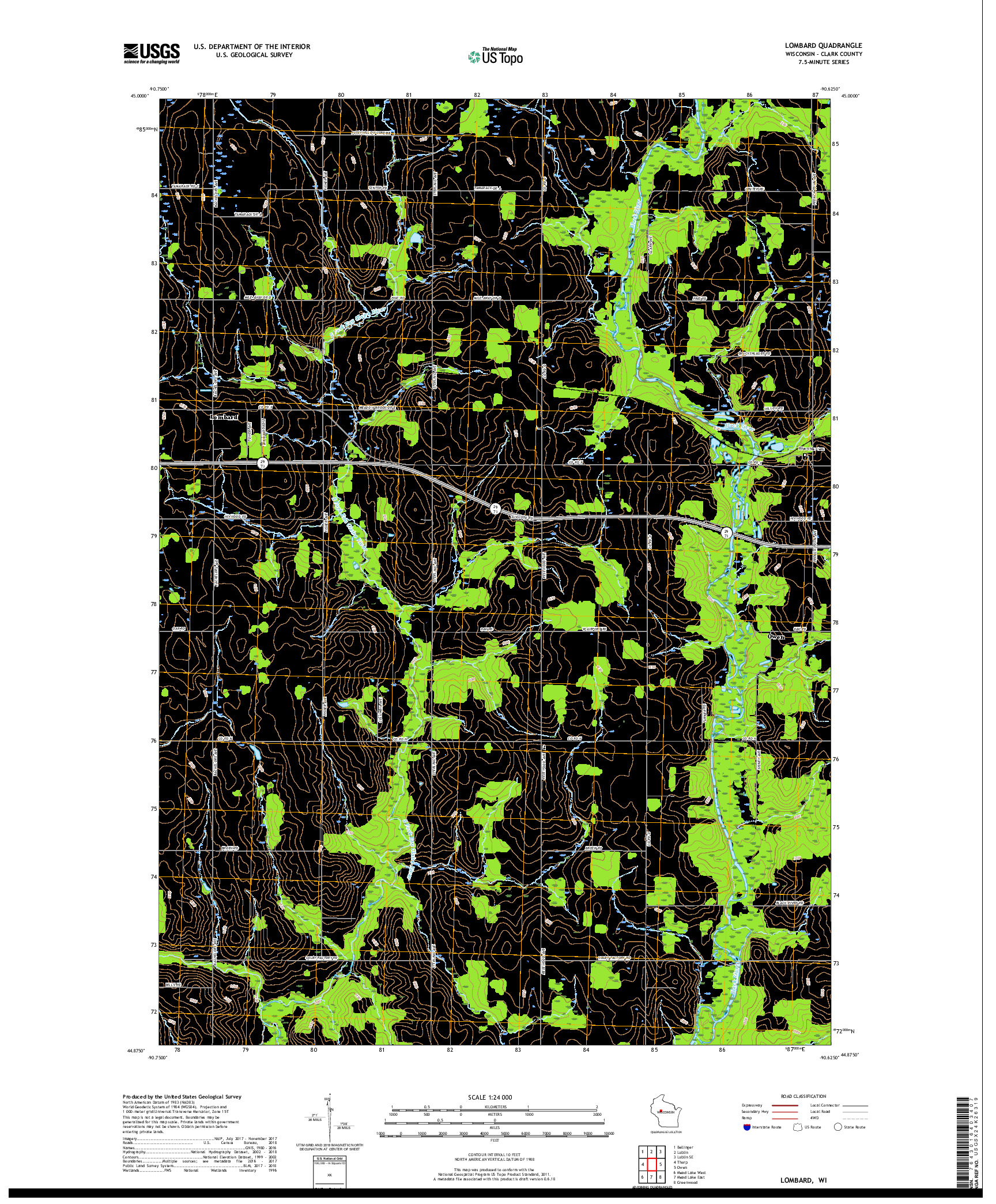 USGS US TOPO 7.5-MINUTE MAP FOR LOMBARD, WI 2018