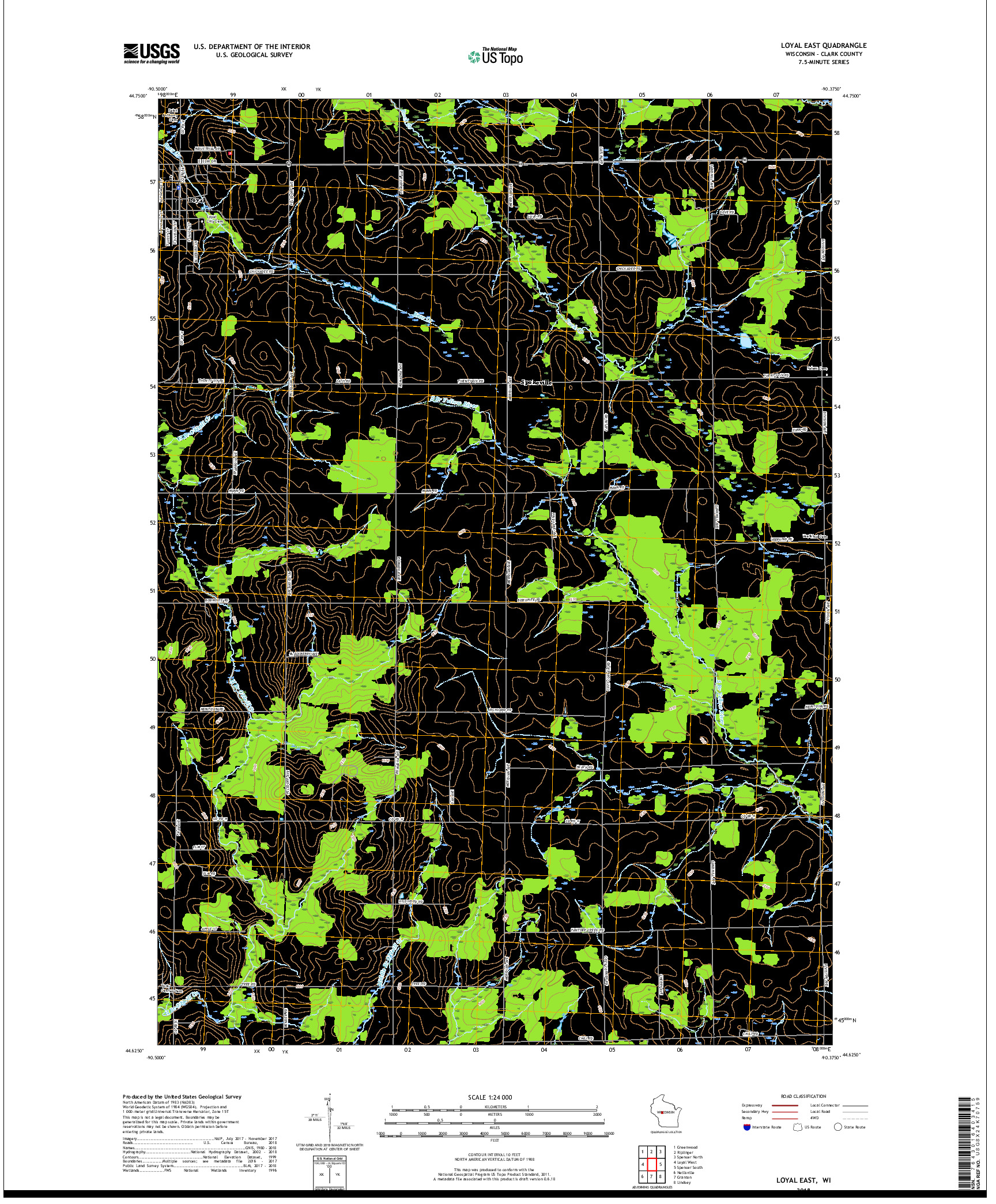 USGS US TOPO 7.5-MINUTE MAP FOR LOYAL EAST, WI 2018