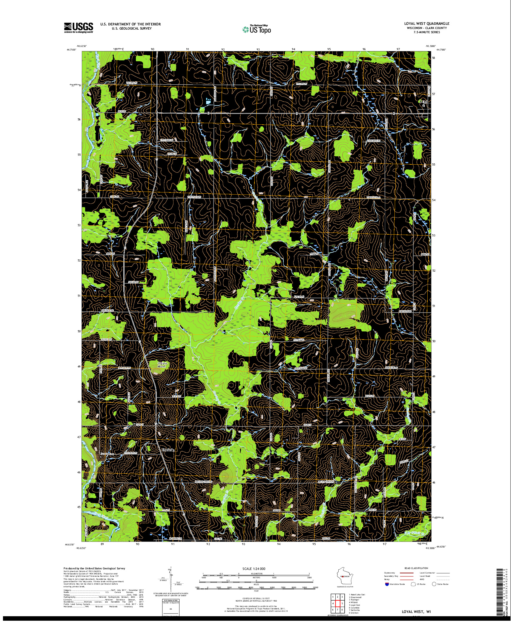 USGS US TOPO 7.5-MINUTE MAP FOR LOYAL WEST, WI 2018