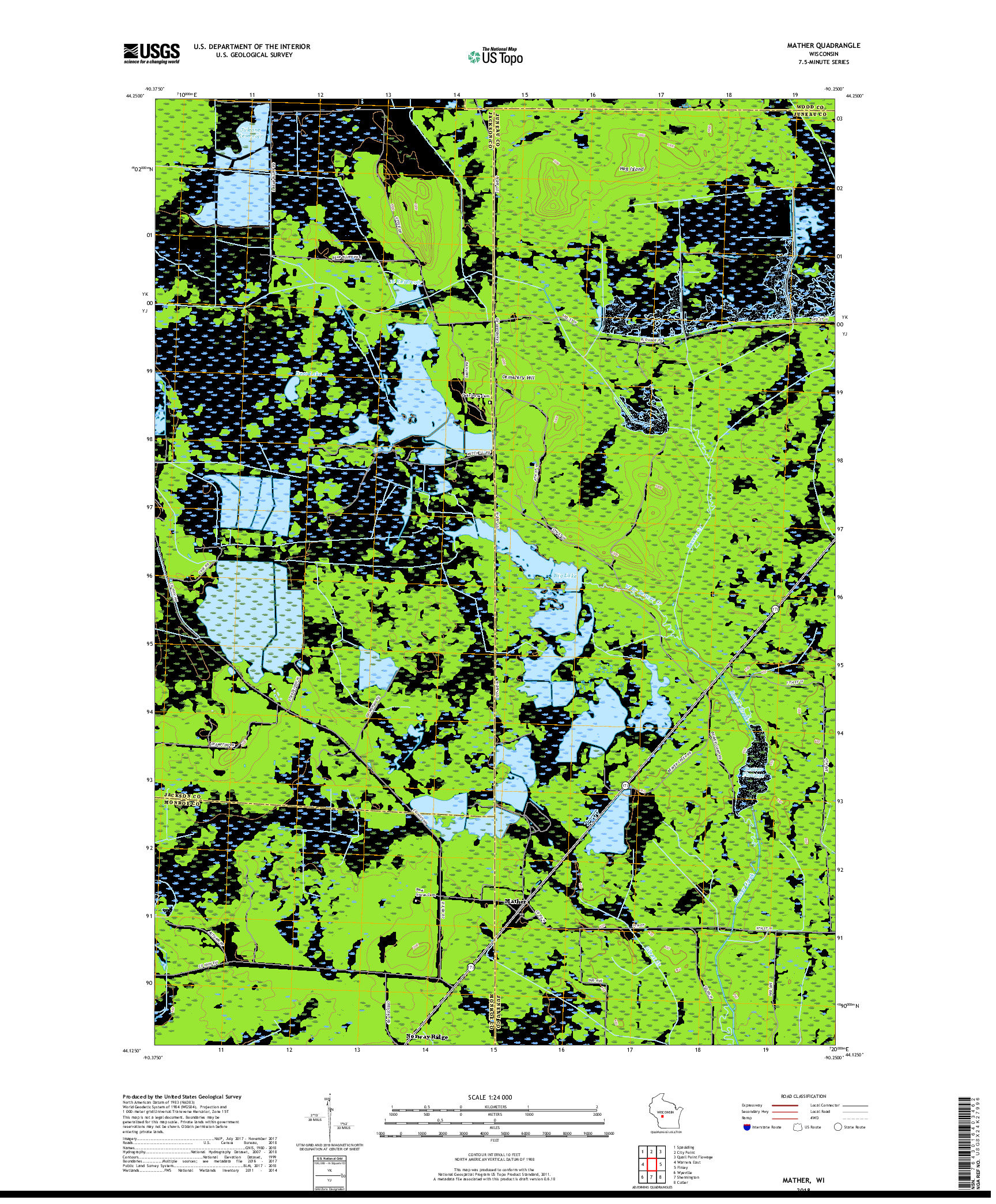 USGS US TOPO 7.5-MINUTE MAP FOR MATHER, WI 2018
