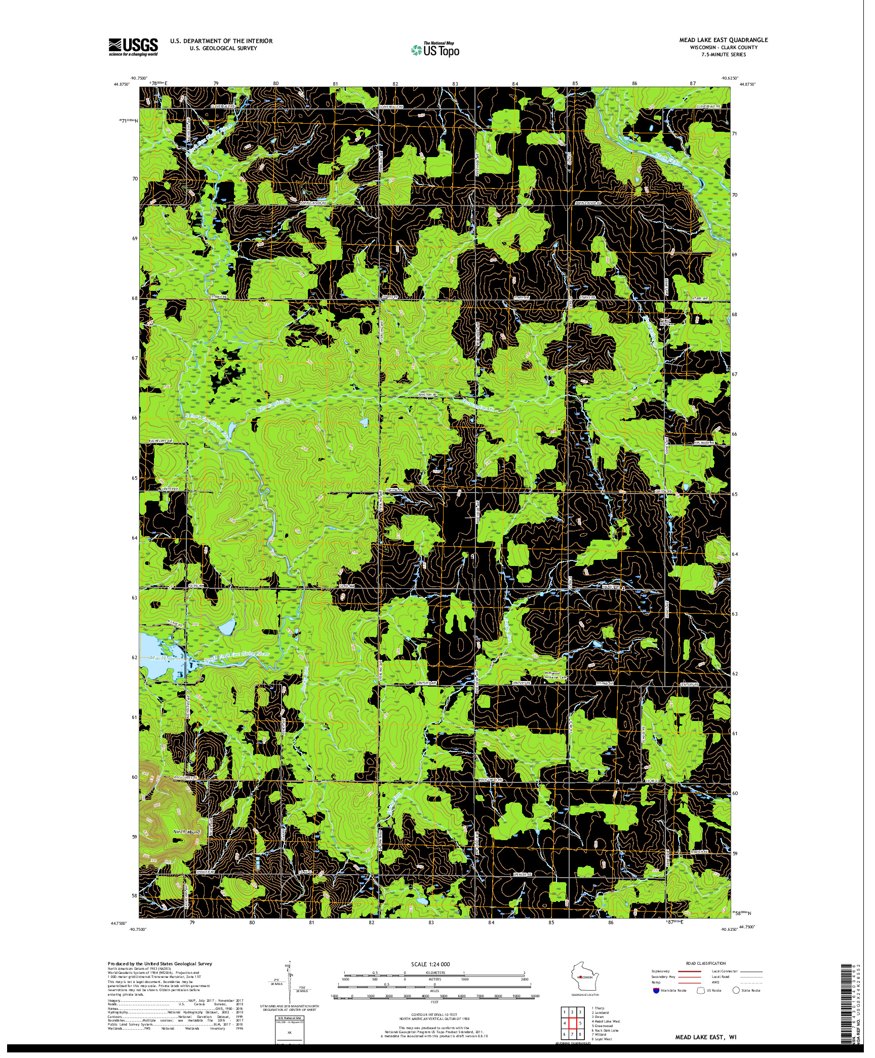 USGS US TOPO 7.5-MINUTE MAP FOR MEAD LAKE EAST, WI 2018