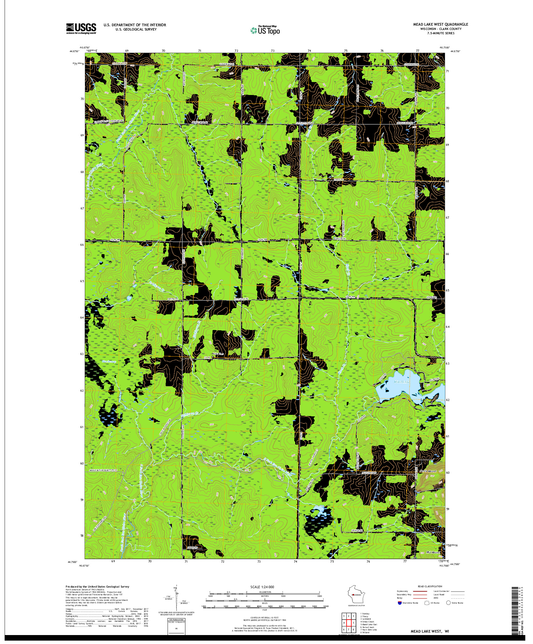 USGS US TOPO 7.5-MINUTE MAP FOR MEAD LAKE WEST, WI 2018