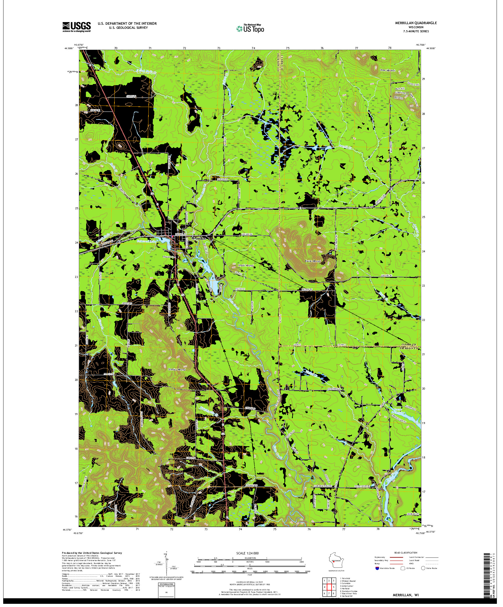 USGS US TOPO 7.5-MINUTE MAP FOR MERRILLAN, WI 2018