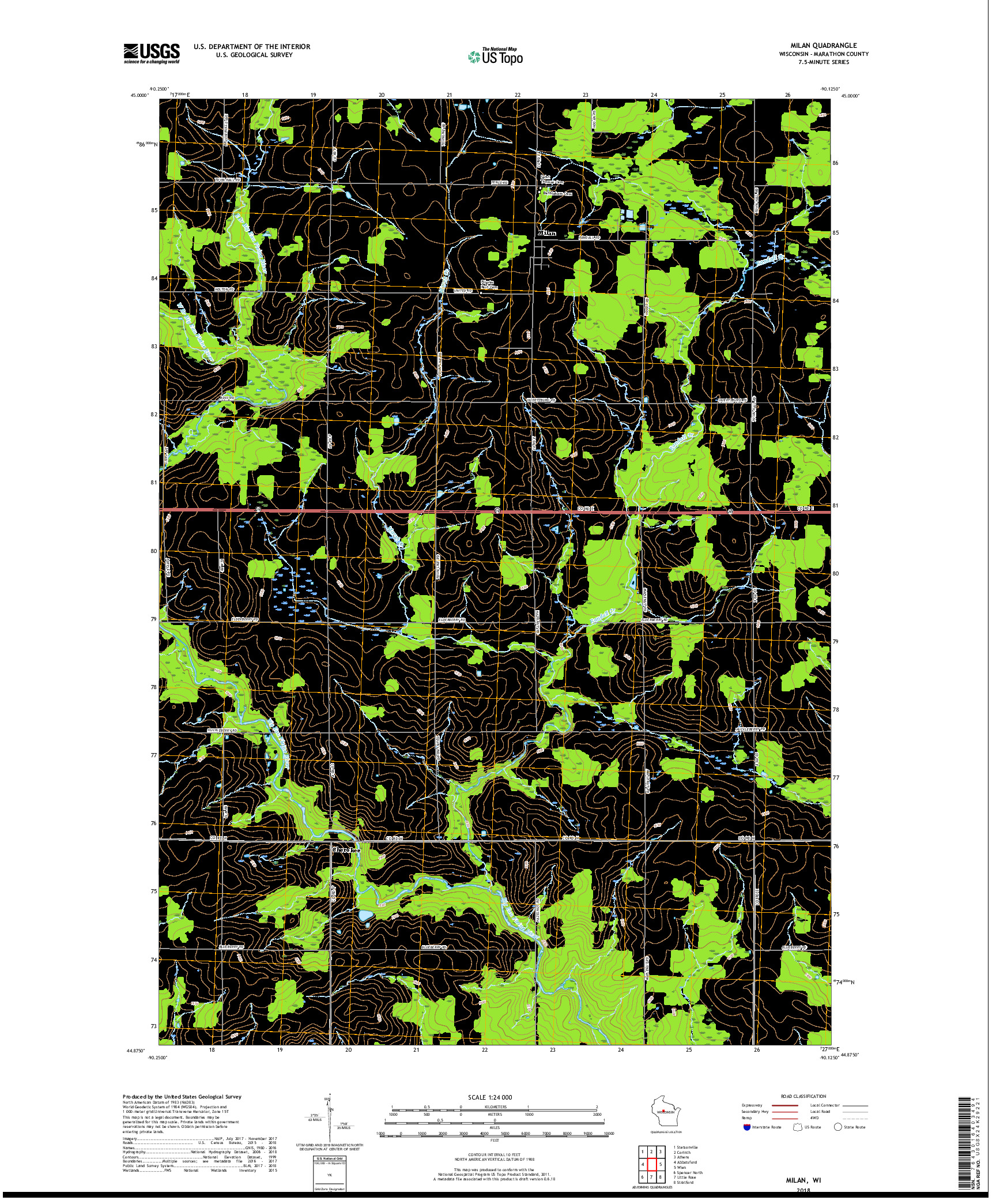 USGS US TOPO 7.5-MINUTE MAP FOR MILAN, WI 2018