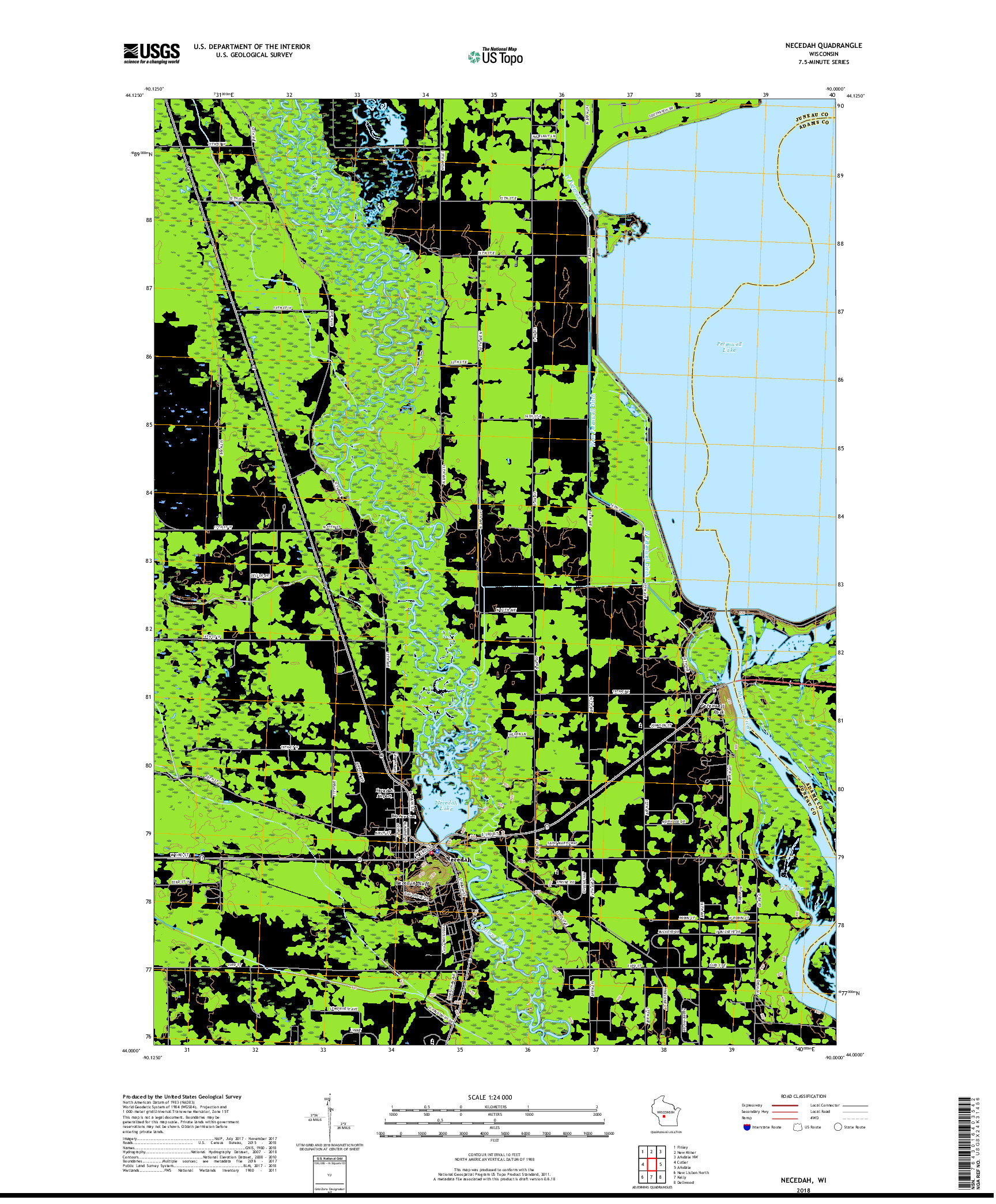 USGS US TOPO 7.5-MINUTE MAP FOR NECEDAH, WI 2018