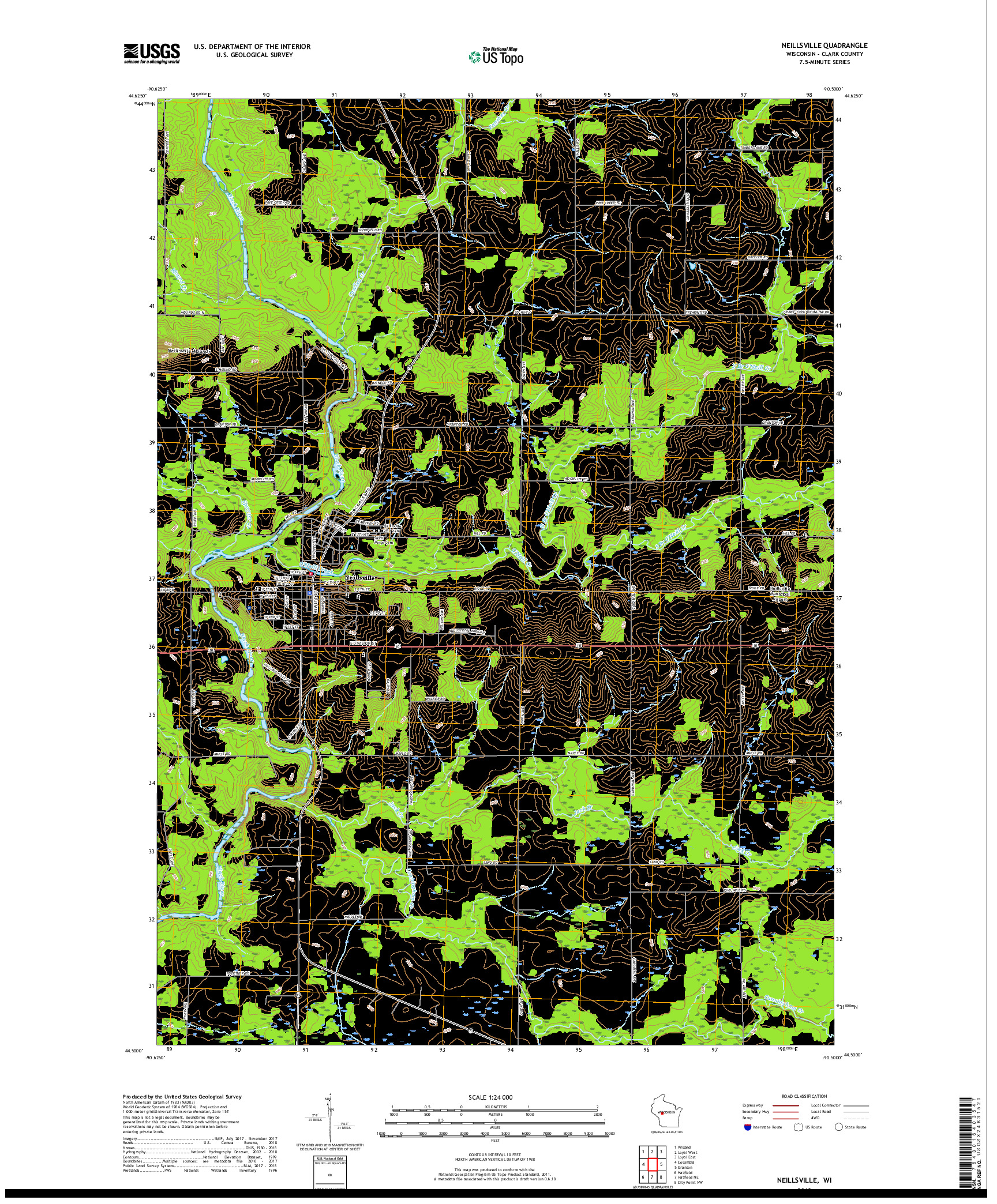 USGS US TOPO 7.5-MINUTE MAP FOR NEILLSVILLE, WI 2018