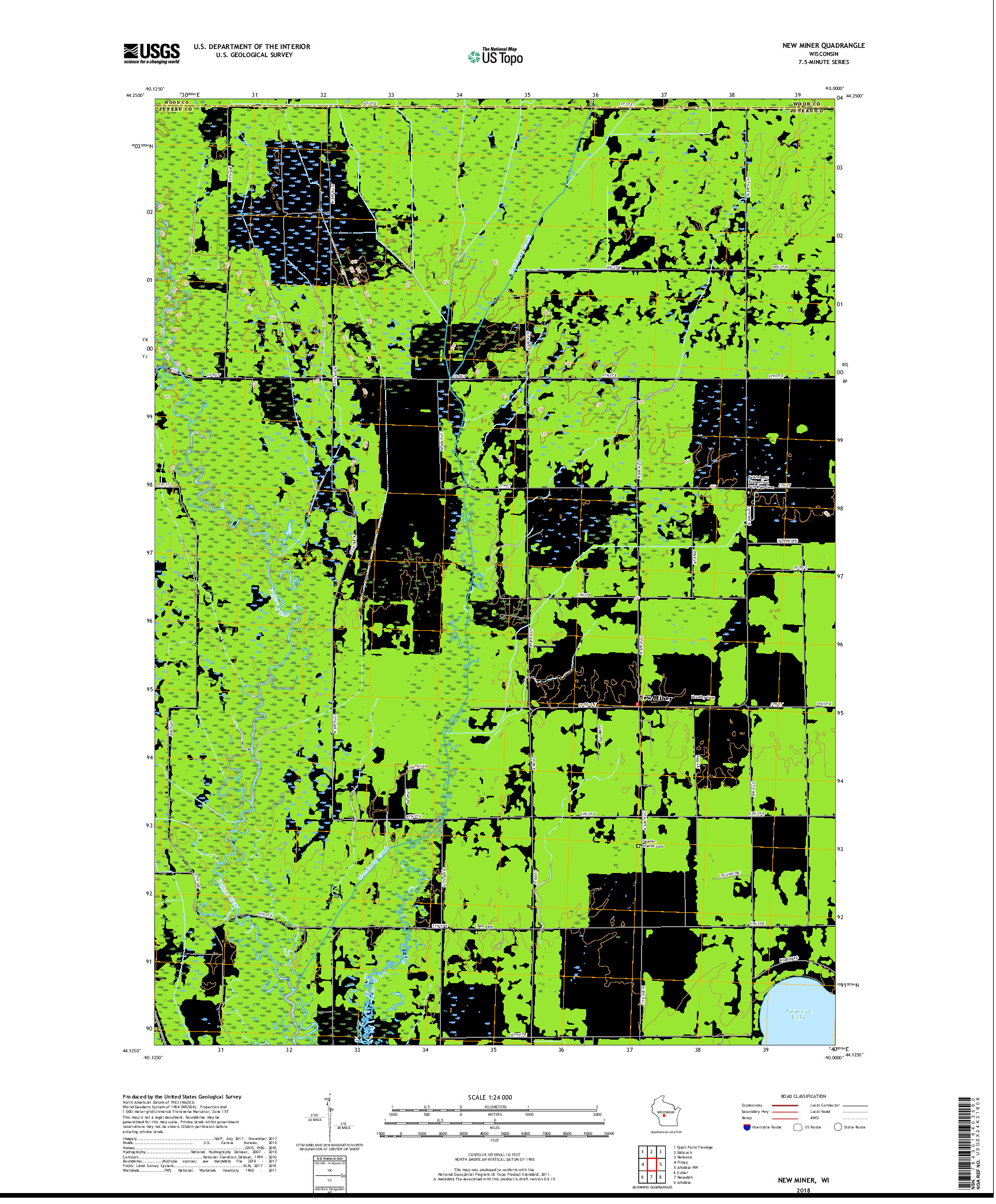 USGS US TOPO 7.5-MINUTE MAP FOR NEW MINER, WI 2018