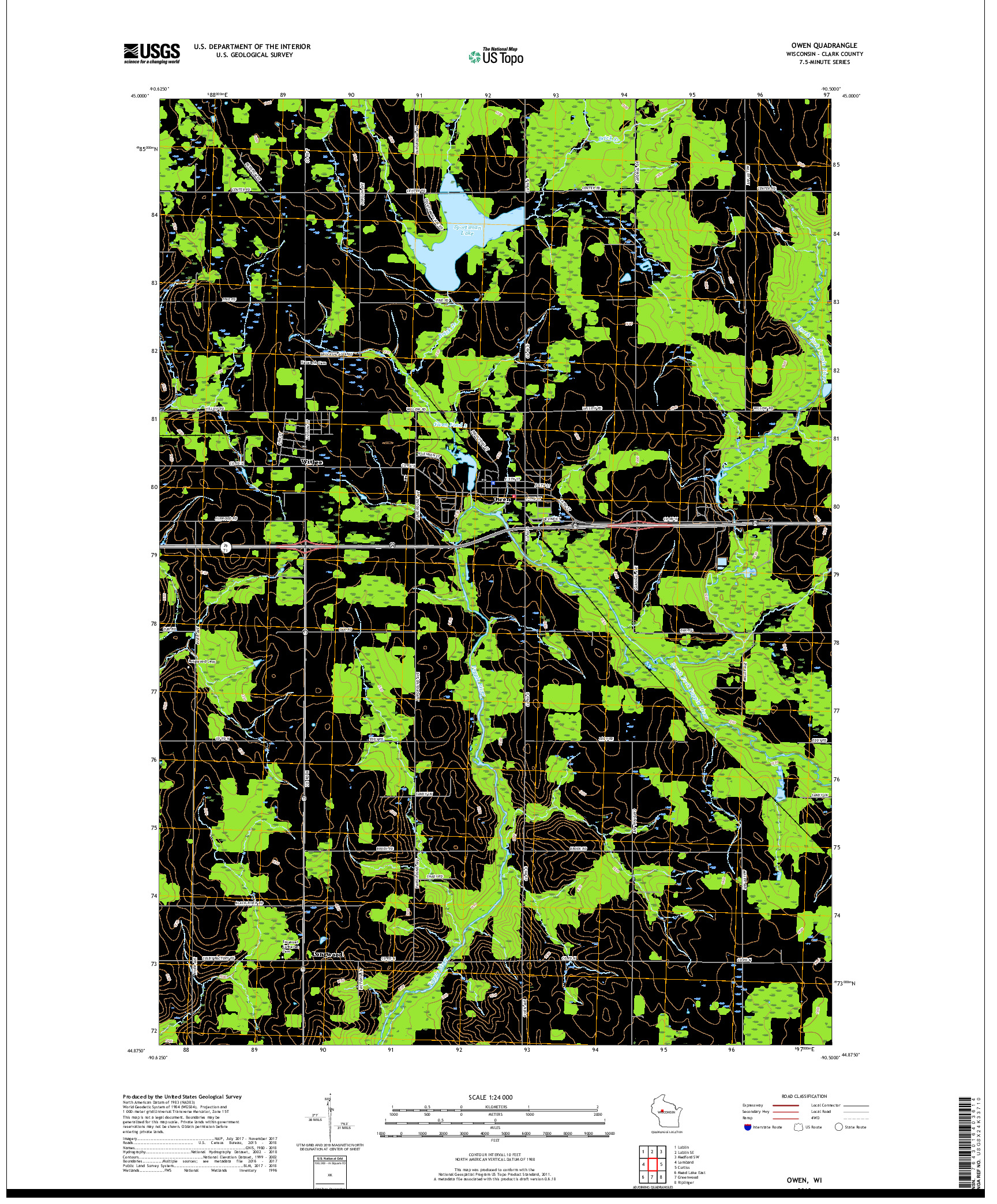 USGS US TOPO 7.5-MINUTE MAP FOR OWEN, WI 2018