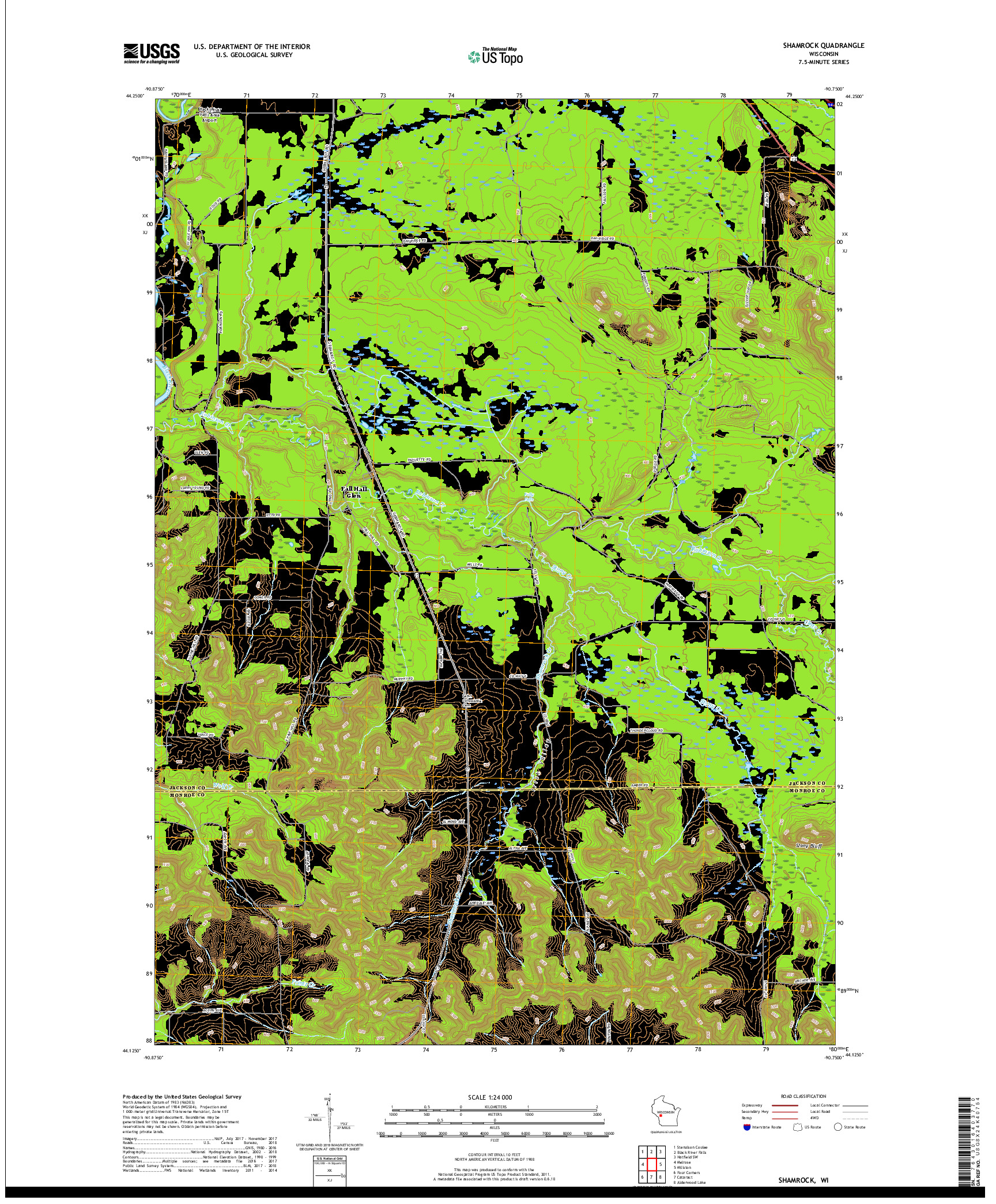 USGS US TOPO 7.5-MINUTE MAP FOR SHAMROCK, WI 2018