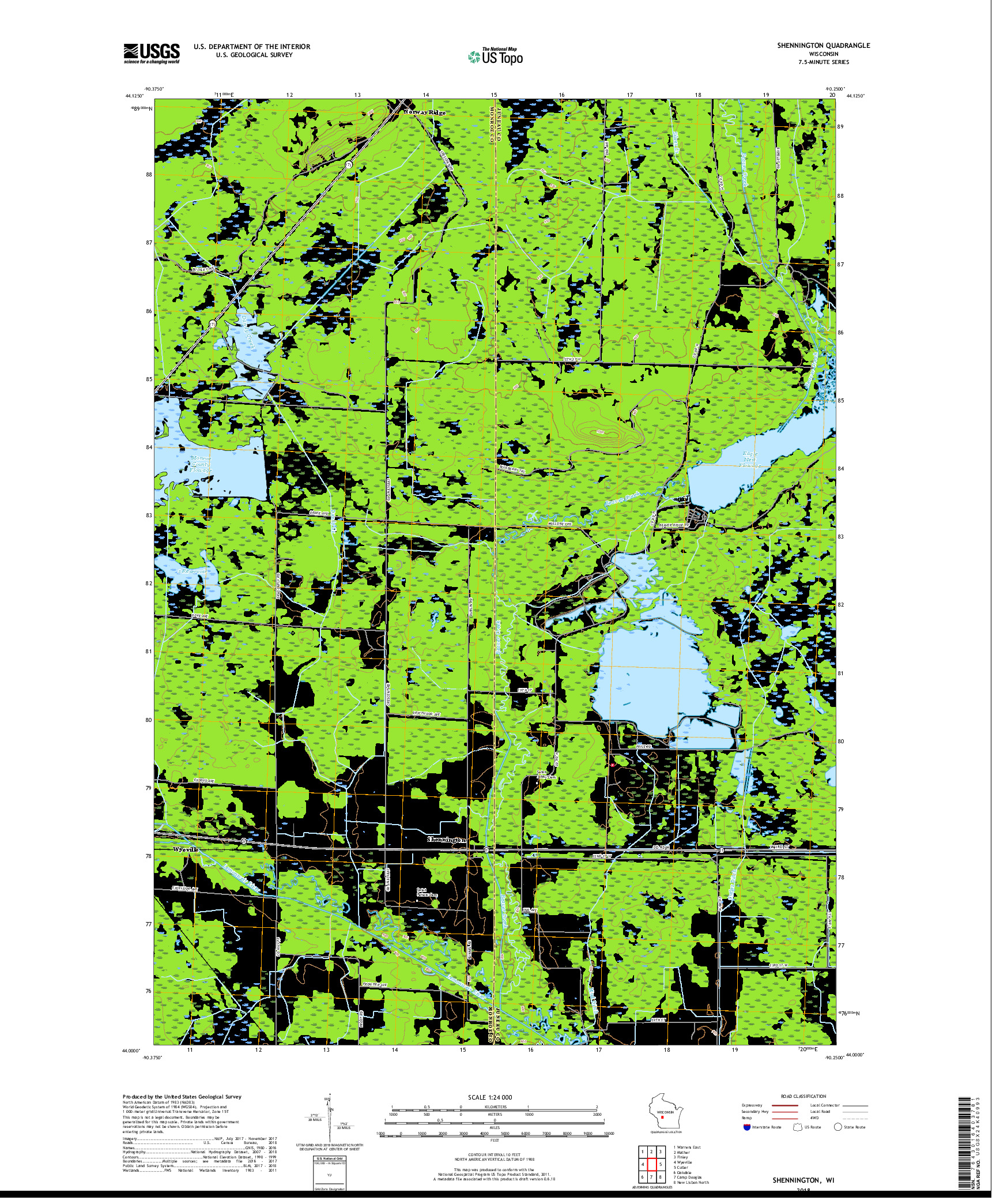 USGS US TOPO 7.5-MINUTE MAP FOR SHENNINGTON, WI 2018