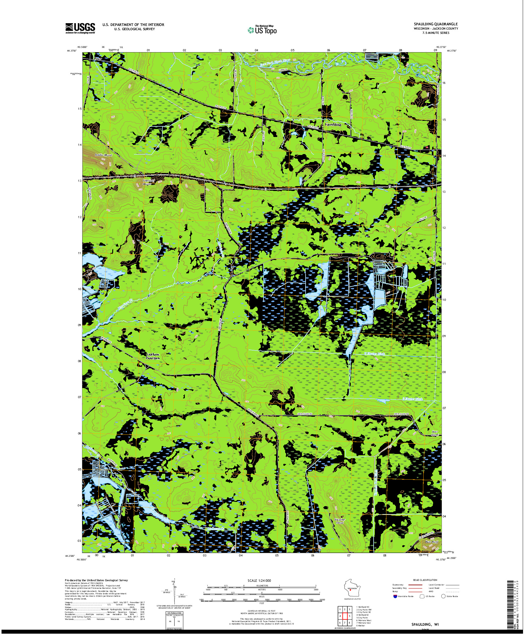 USGS US TOPO 7.5-MINUTE MAP FOR SPAULDING, WI 2018