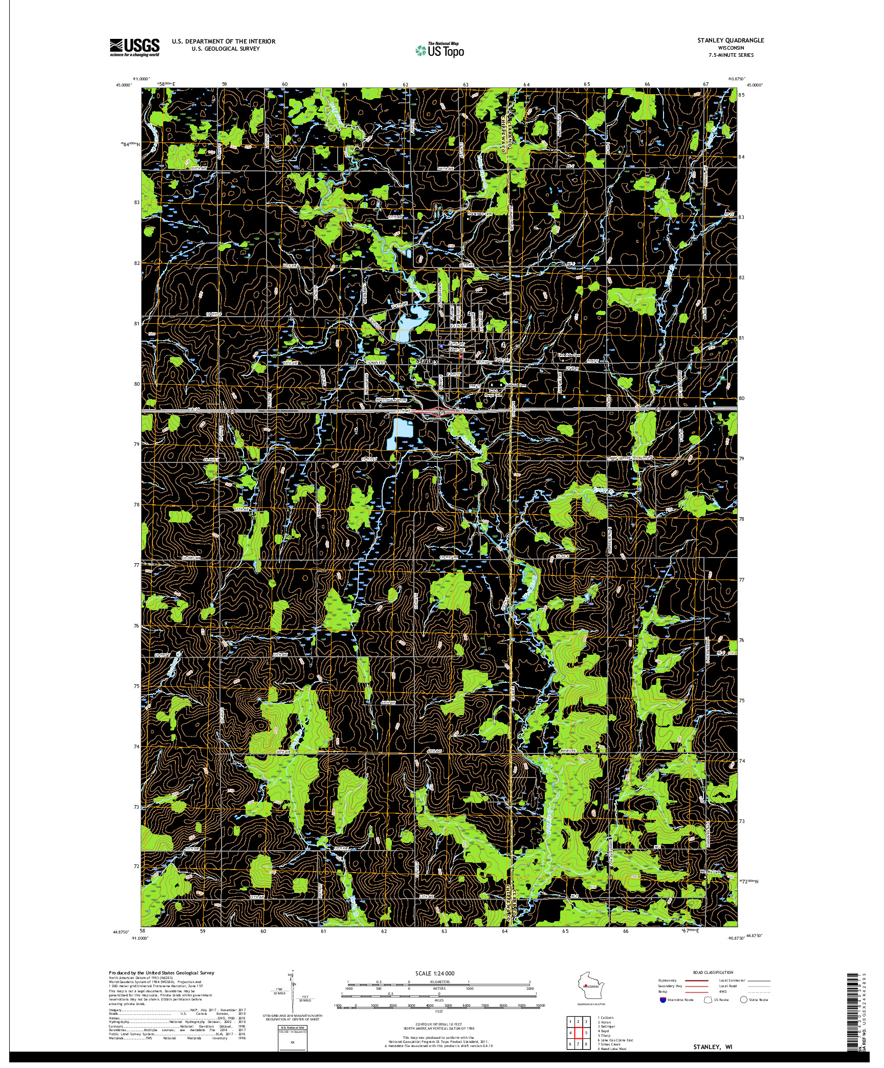 USGS US TOPO 7.5-MINUTE MAP FOR STANLEY, WI 2018