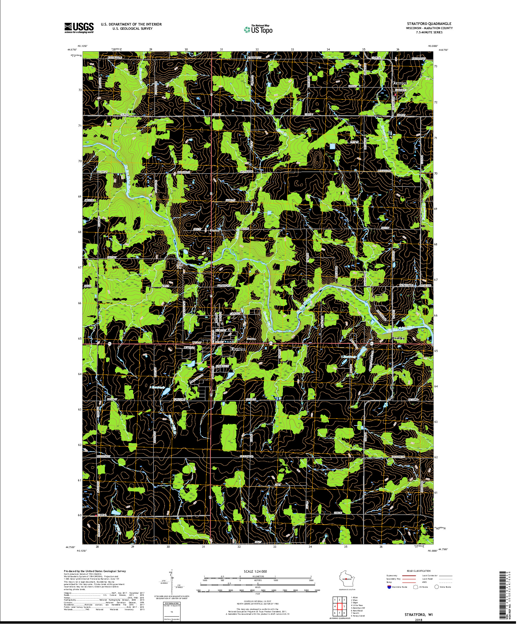 USGS US TOPO 7.5-MINUTE MAP FOR STRATFORD, WI 2018