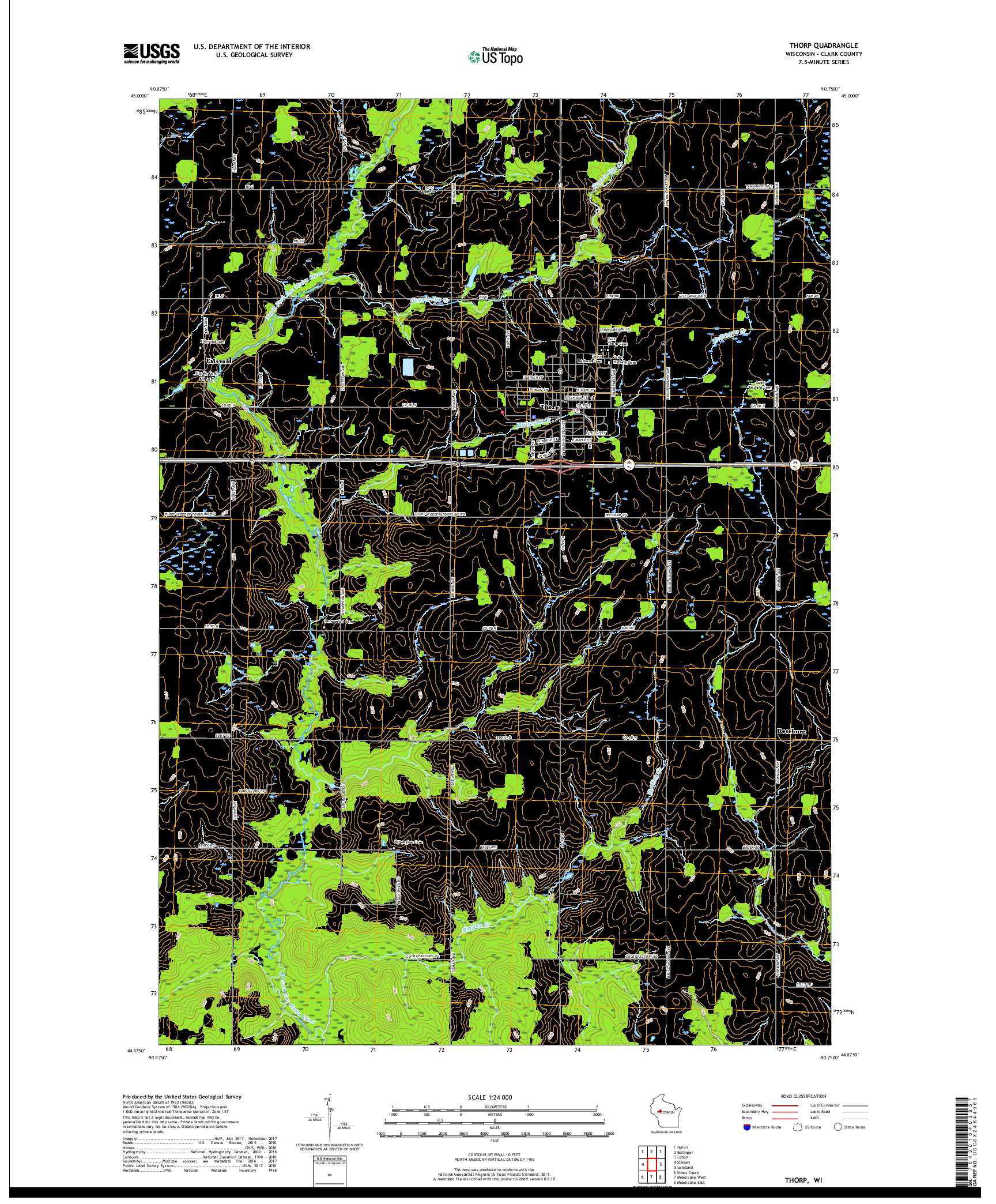 USGS US TOPO 7.5-MINUTE MAP FOR THORP, WI 2018