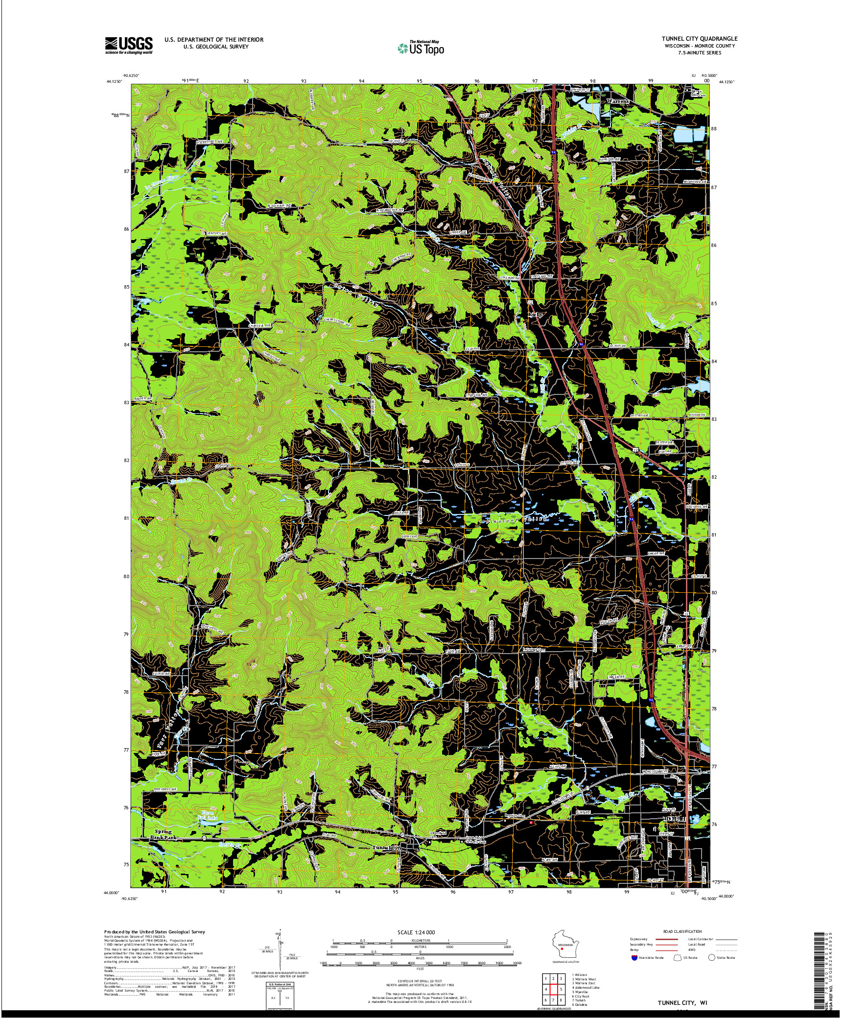 USGS US TOPO 7.5-MINUTE MAP FOR TUNNEL CITY, WI 2018
