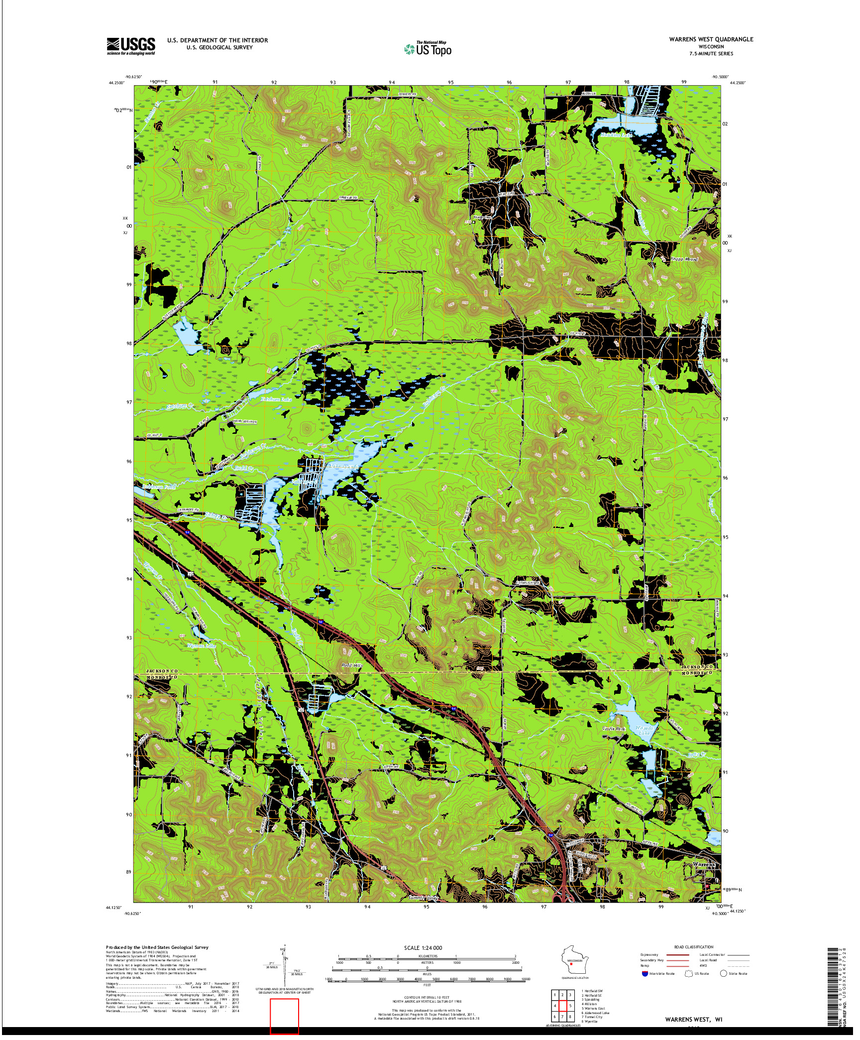 USGS US TOPO 7.5-MINUTE MAP FOR WARRENS WEST, WI 2018