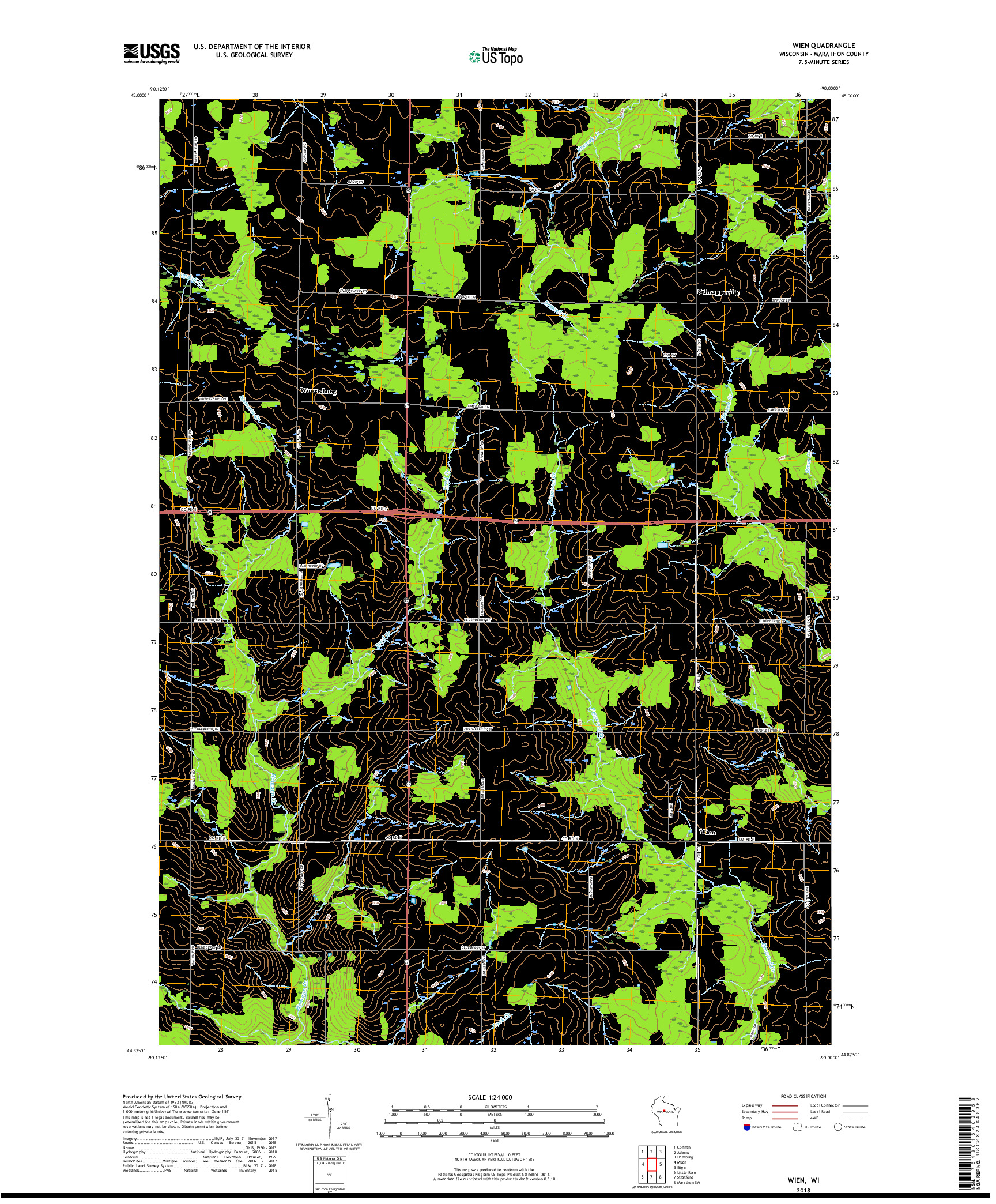 USGS US TOPO 7.5-MINUTE MAP FOR WIEN, WI 2018