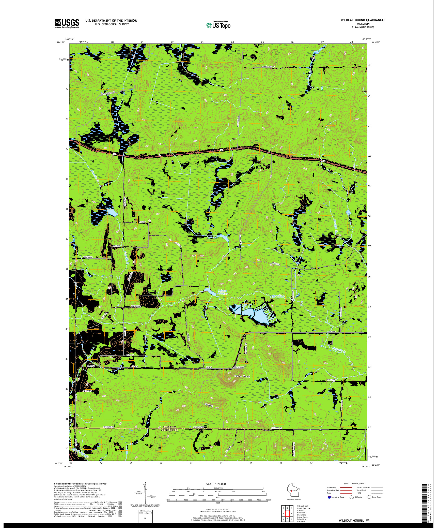 USGS US TOPO 7.5-MINUTE MAP FOR WILDCAT MOUND, WI 2018