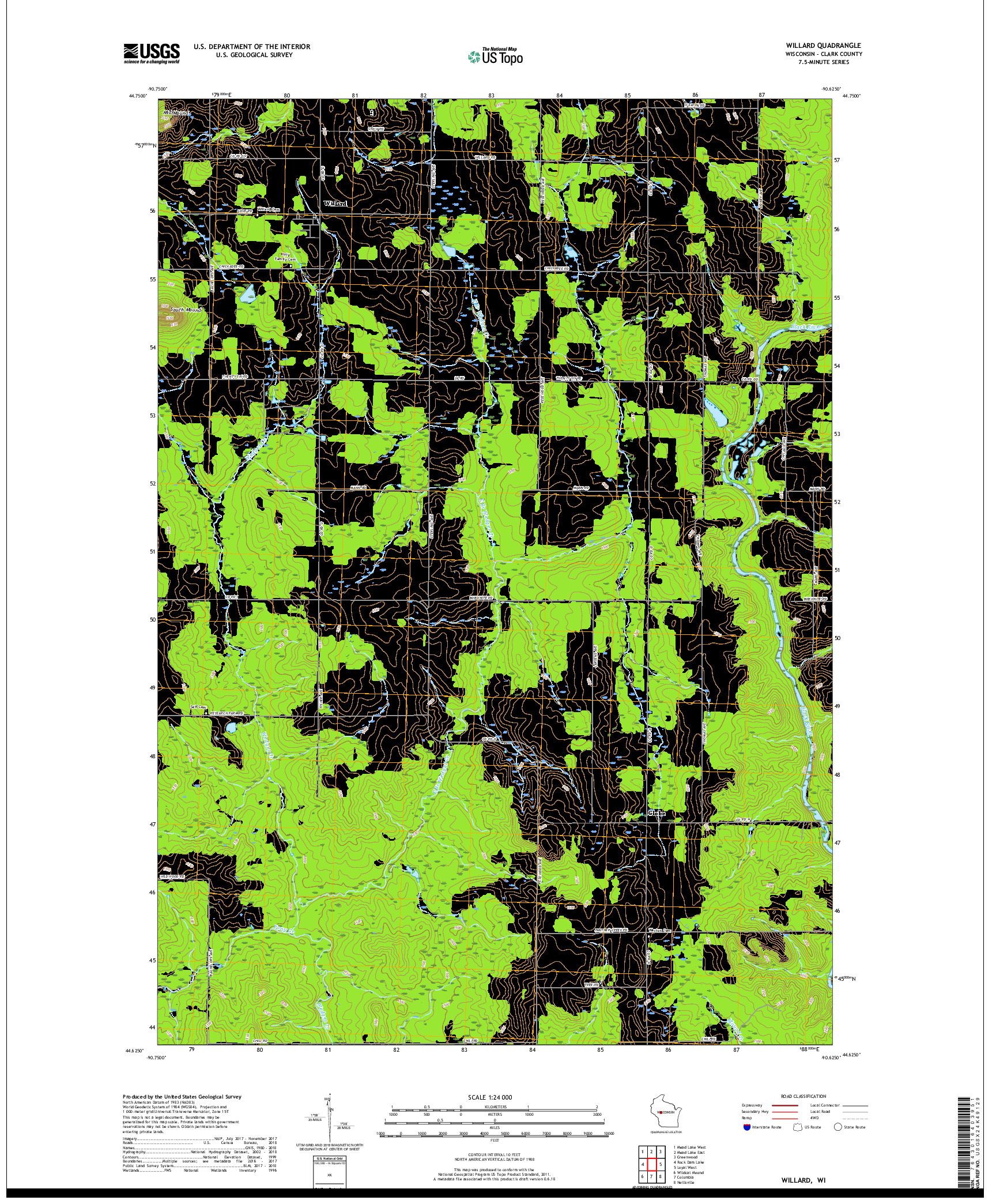 USGS US TOPO 7.5-MINUTE MAP FOR WILLARD, WI 2018