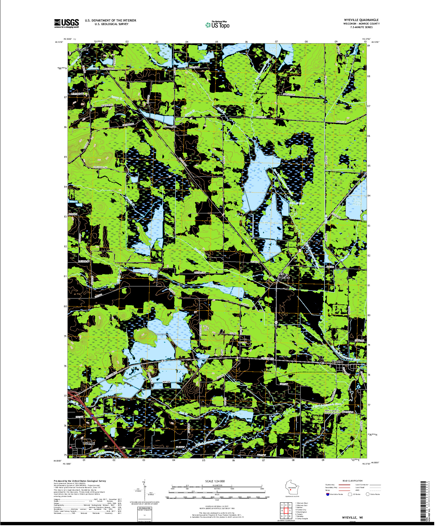 USGS US TOPO 7.5-MINUTE MAP FOR WYEVILLE, WI 2018