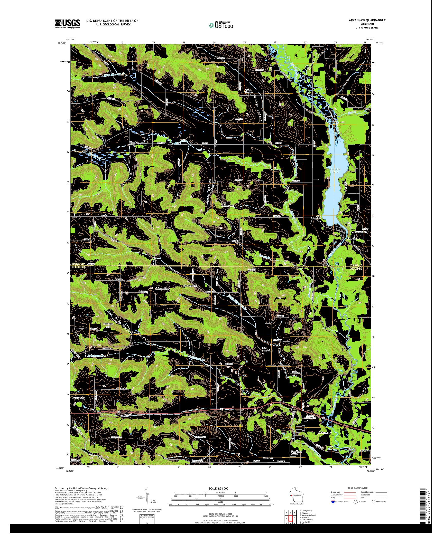 USGS US TOPO 7.5-MINUTE MAP FOR ARKANSAW, WI 2018