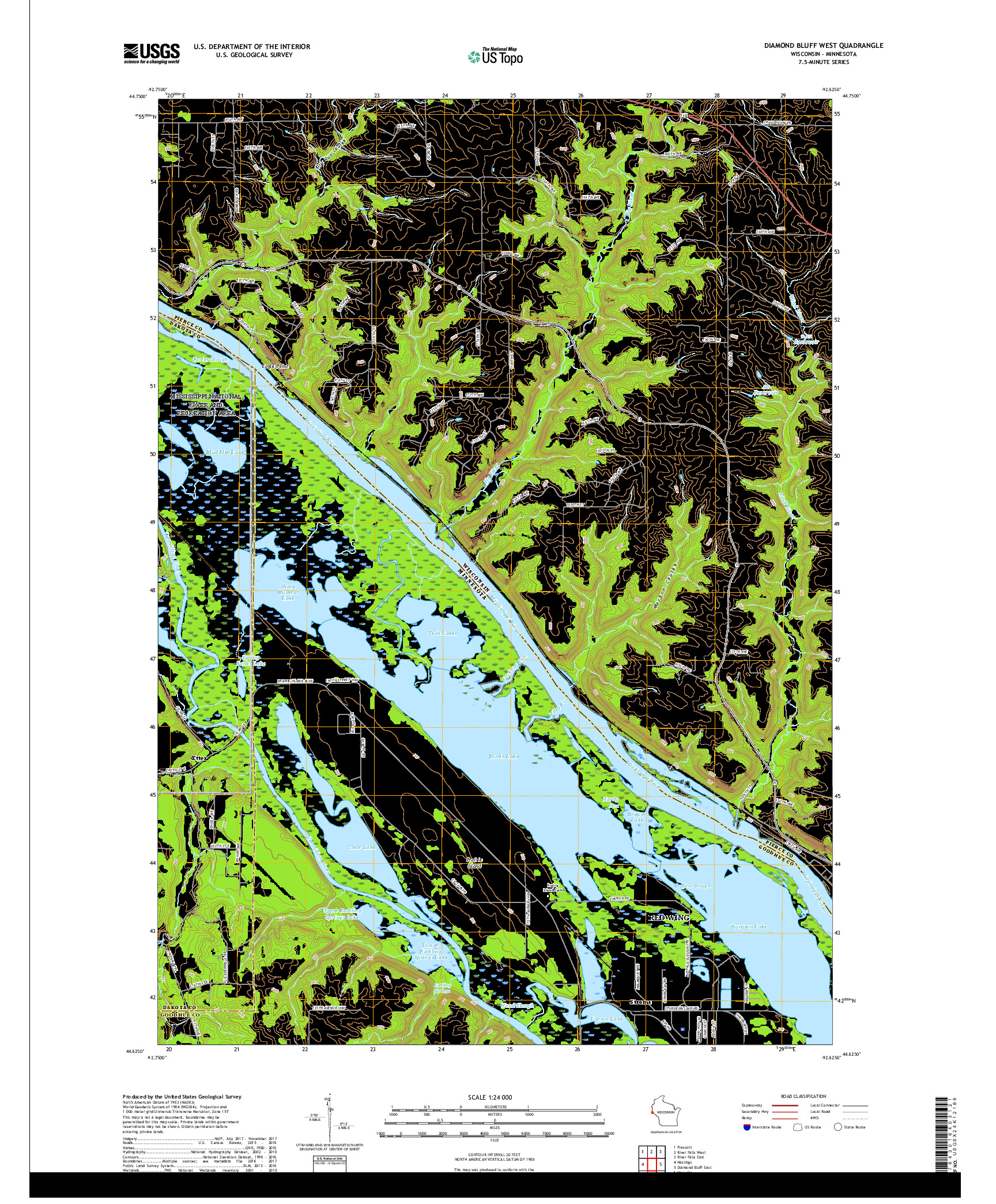 USGS US TOPO 7.5-MINUTE MAP FOR DIAMOND BLUFF WEST, WI,MN 2018